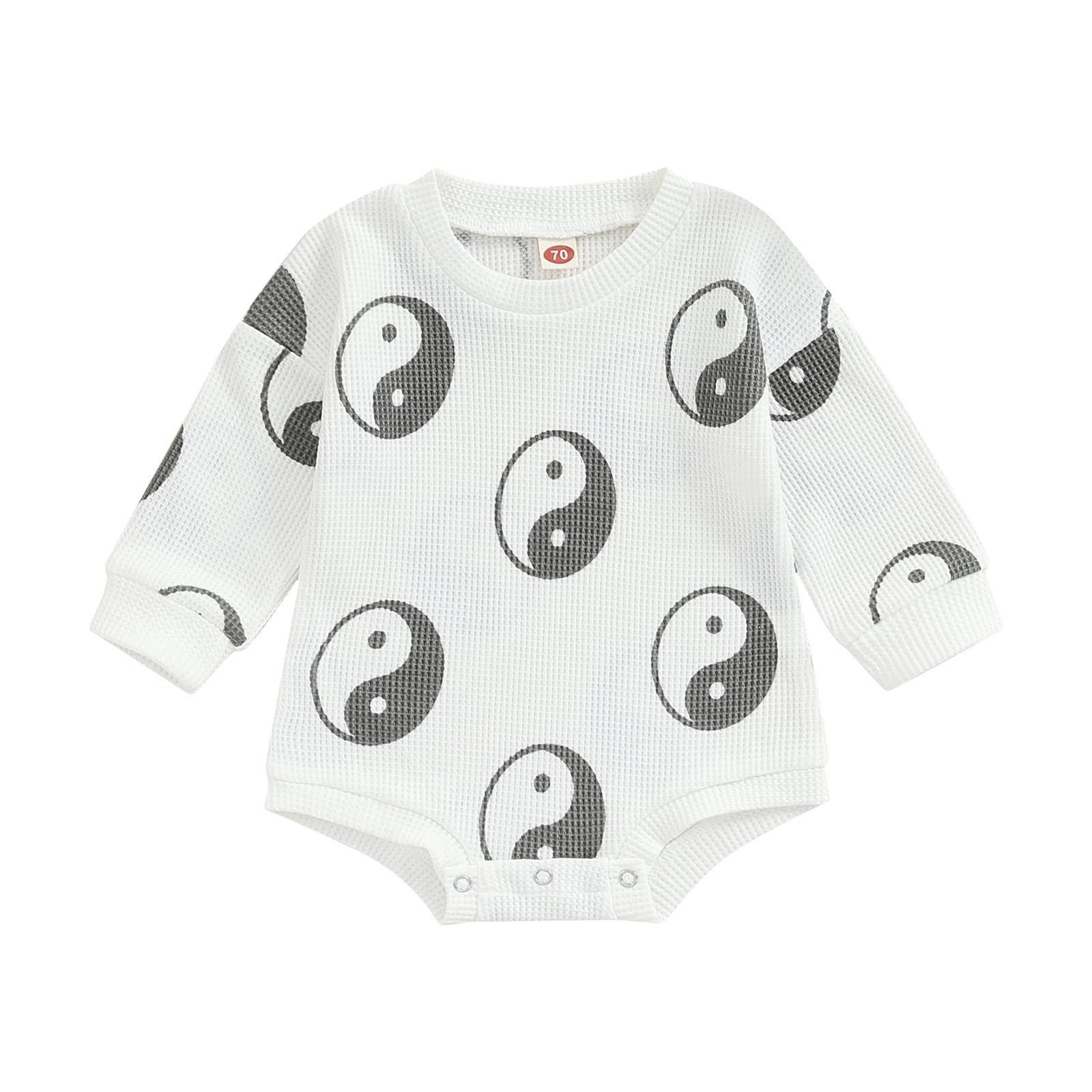 Baby Boys & Girls Yin Yang Graphic Waffle Knit Crewneck Romper - Cute Fall Pullover Sweater Bodysuit for Toddlers | Perfect for Playdates, Family Photos & Autumn Outings