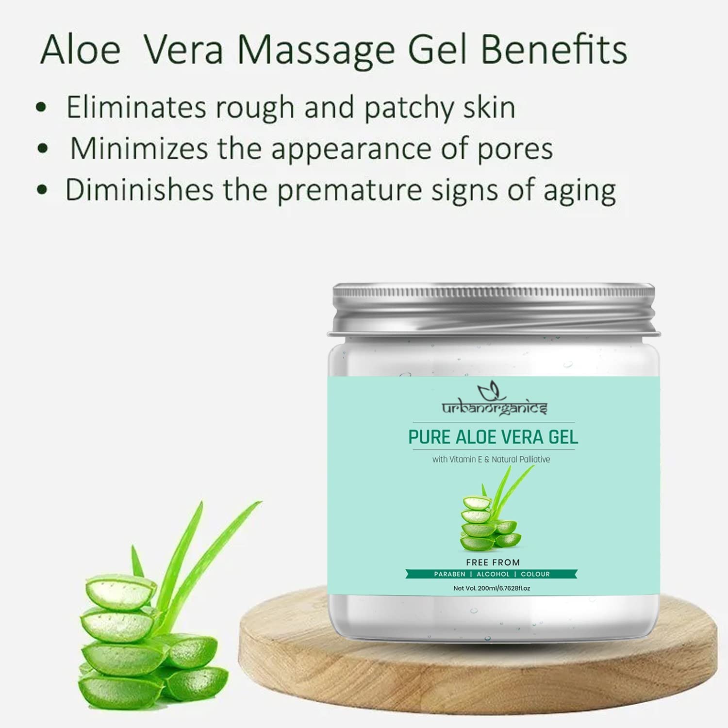 Urbanorganics Pure Aloe Vera Gel for Skin & Hair Care - Vitamin E Enriched, Paraben Free, 200ml - Soothes Sunburn, Hydrates Dry Skin & Conditions Hair Naturally