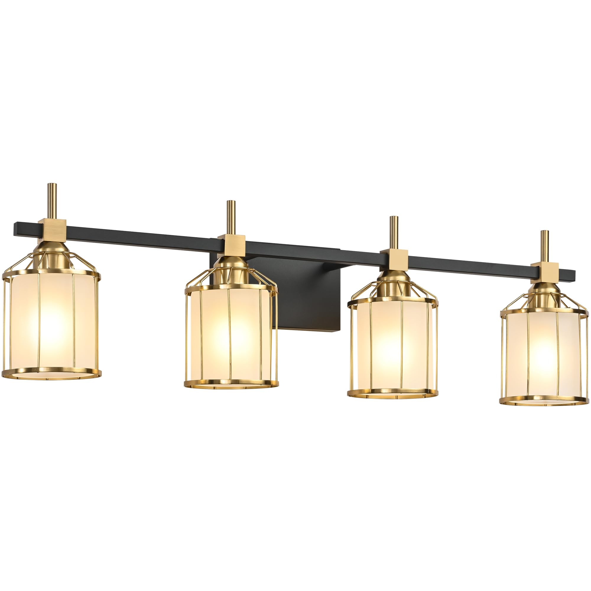 SOLFART 4-Light Modern Bathroom Vanity Lighting Set - Black Brass Finish with Frosted Glass Shades - Perfect for Bathroom Mirror Illumination and Home Decor Upgrade