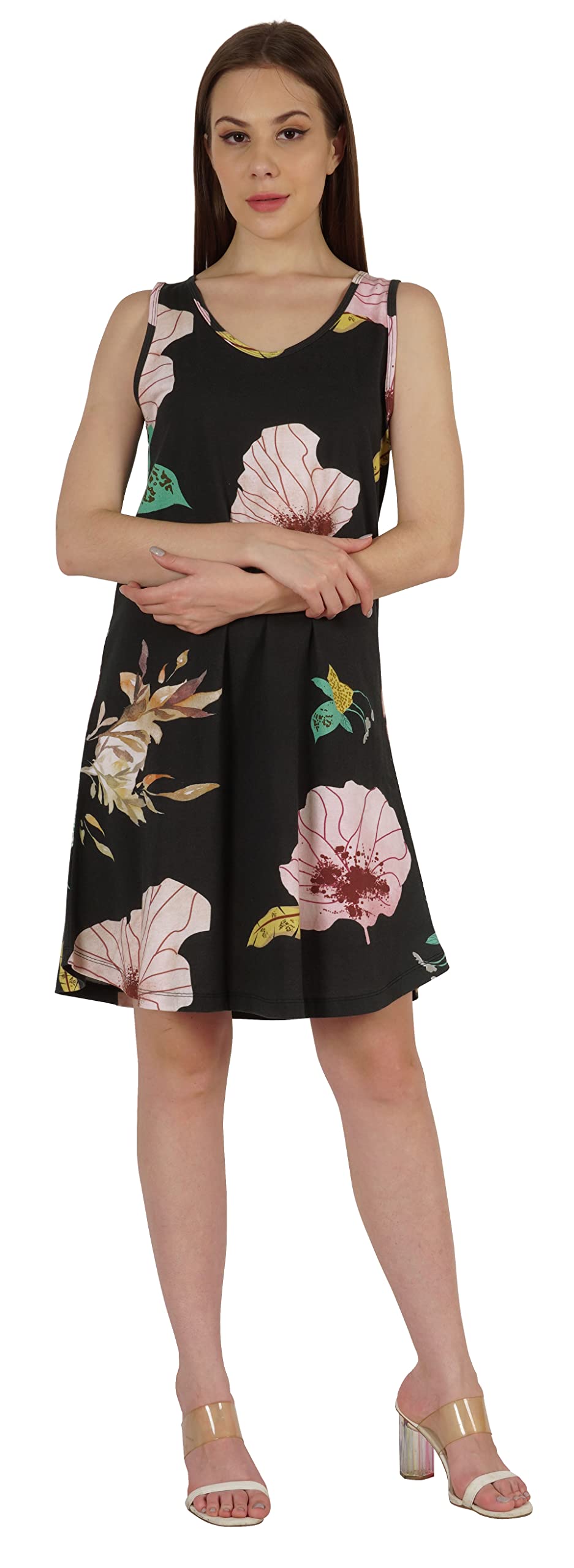Inkmeso Women's Casual Summer Midi Dress - U-Neck Short Shift Dress with Regular Fit | Perfect for Beach Vacations, Brunch Dates & Summer Outings