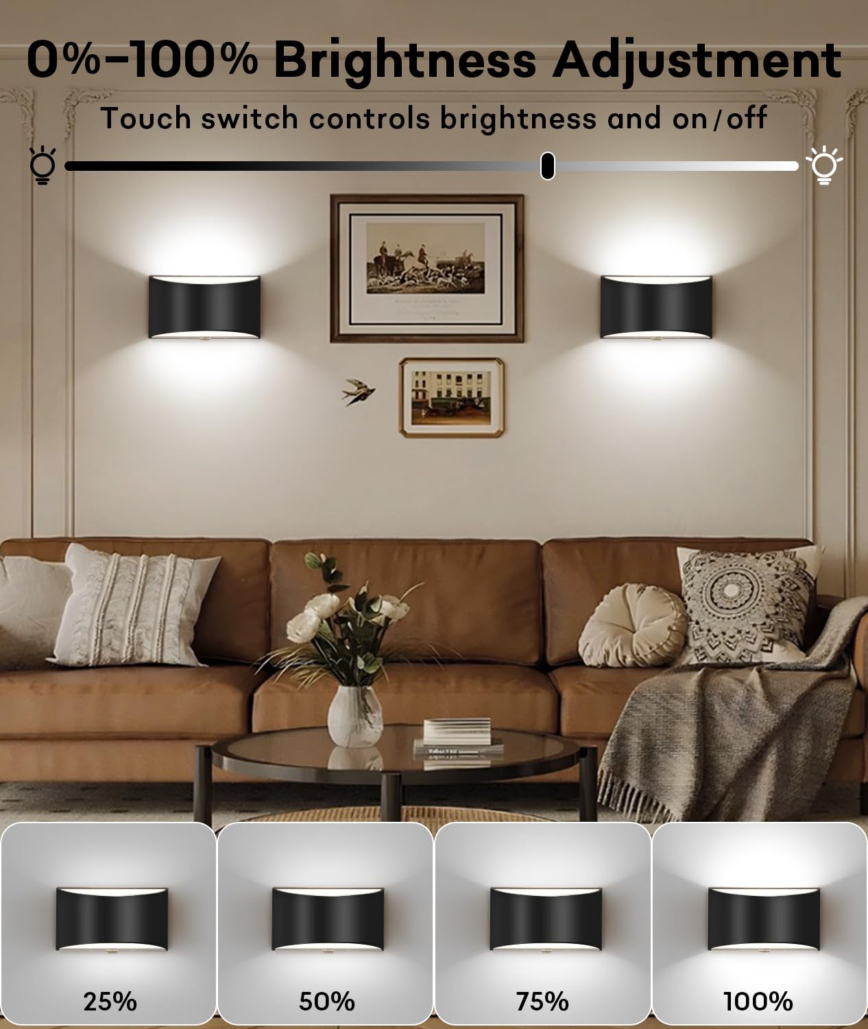 Lightess LED Wall Sconce - Rechargeable Battery Operated Dimmable Wall Light (3000K Cool White) for Bedroom, Hallway & Living Room | Cordless Black Wall Lamp for Modern Home Decor & Nighttime Ambience