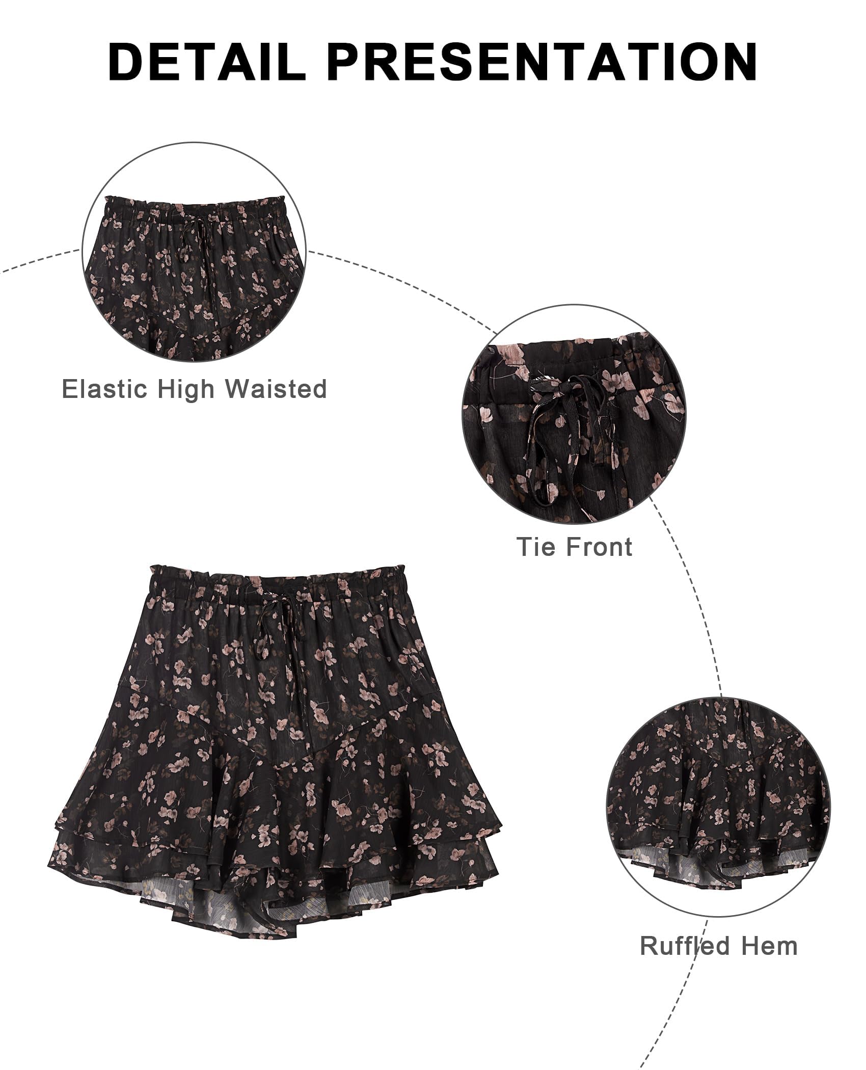 Siliteelon Women's Flowy Boho Floral Skorts - Casual Ruffle Mini Skirts for Running, Tennis & Summer Outfits | Lightweight Chiffon Butterfly Shorts for Beach, Yoga & Daily Wear