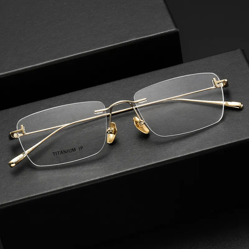 Stylish Unisex Black Rimless Rectangle Titanium Eyeglasses FT5678 - Lightweight & Durable for Work, Reading & Everyday Wear