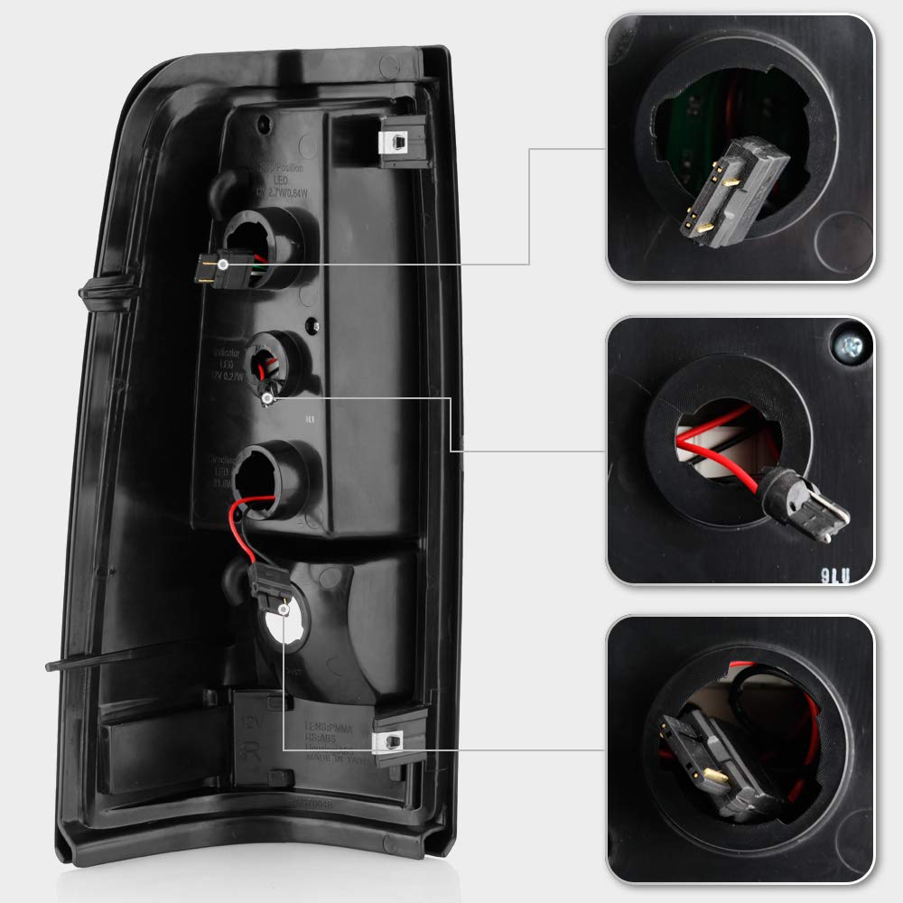 ACANII Black LED Tube Tail Lights & Brake Lamps for 2003-2006 Chevy Silverado 1500/2500/3500 - Pair Set (Left+Right) | Durable & Bright Replacement for Enhanced Night Visibility & Safety