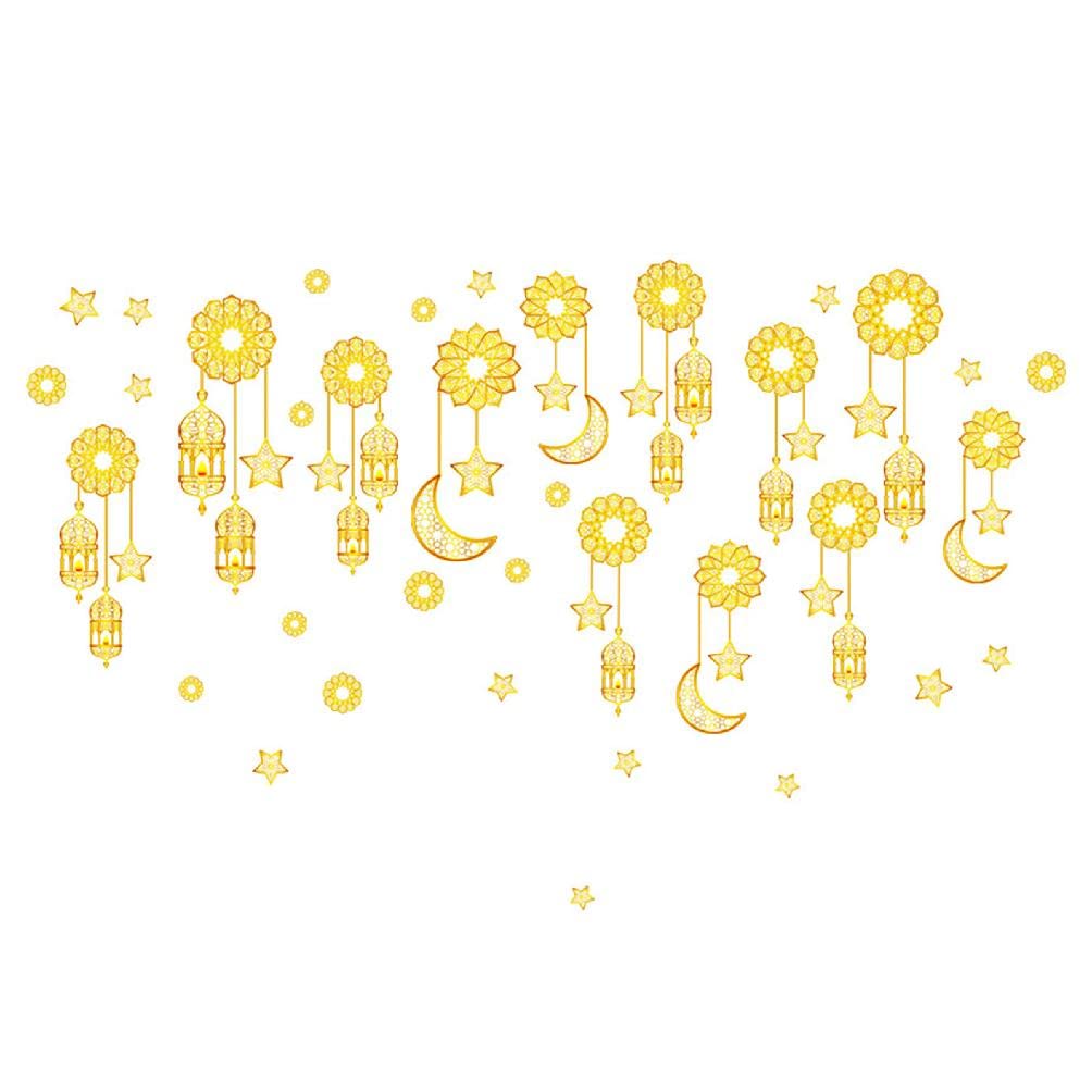 2-Pack Eid Wall Stickers - Double Sided Static Cling Moon & Star Castle Decals | Ramadan Decorations for Kids | Perfect for Bedroom, Nursery & Party Decorations