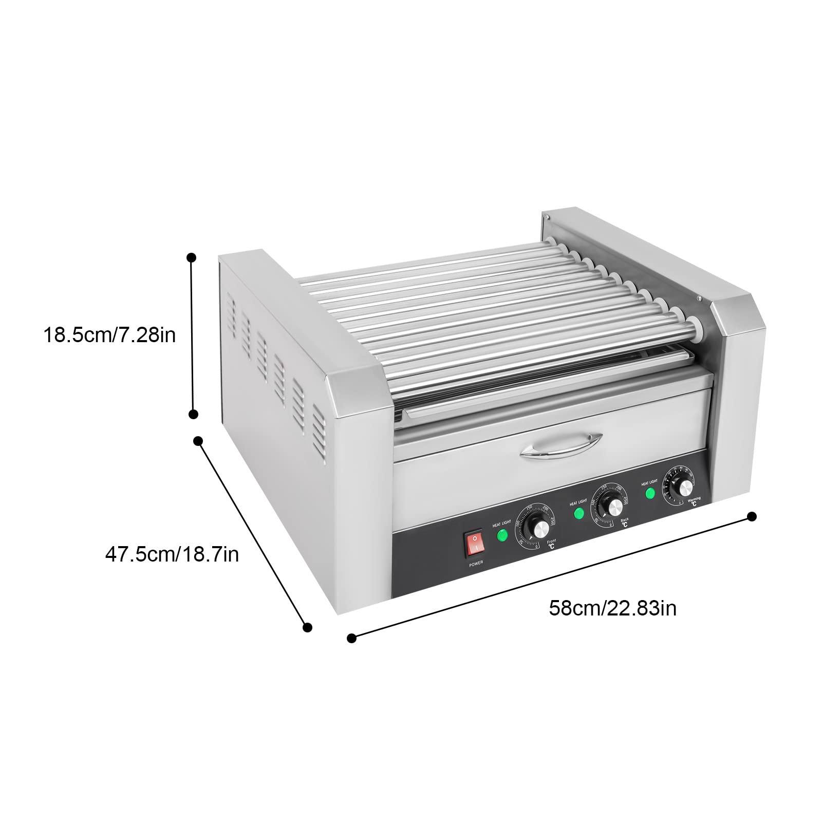 Commercial Hot Dog Machine with Bun Warmer - 30 Hot Dog Roller Grill Cooker 1560W for Shop, Snack Bar, Restaurant, Food Truck & Outdoor Events - Perfect for Fast Food Service, Carnivals & Concession Stands