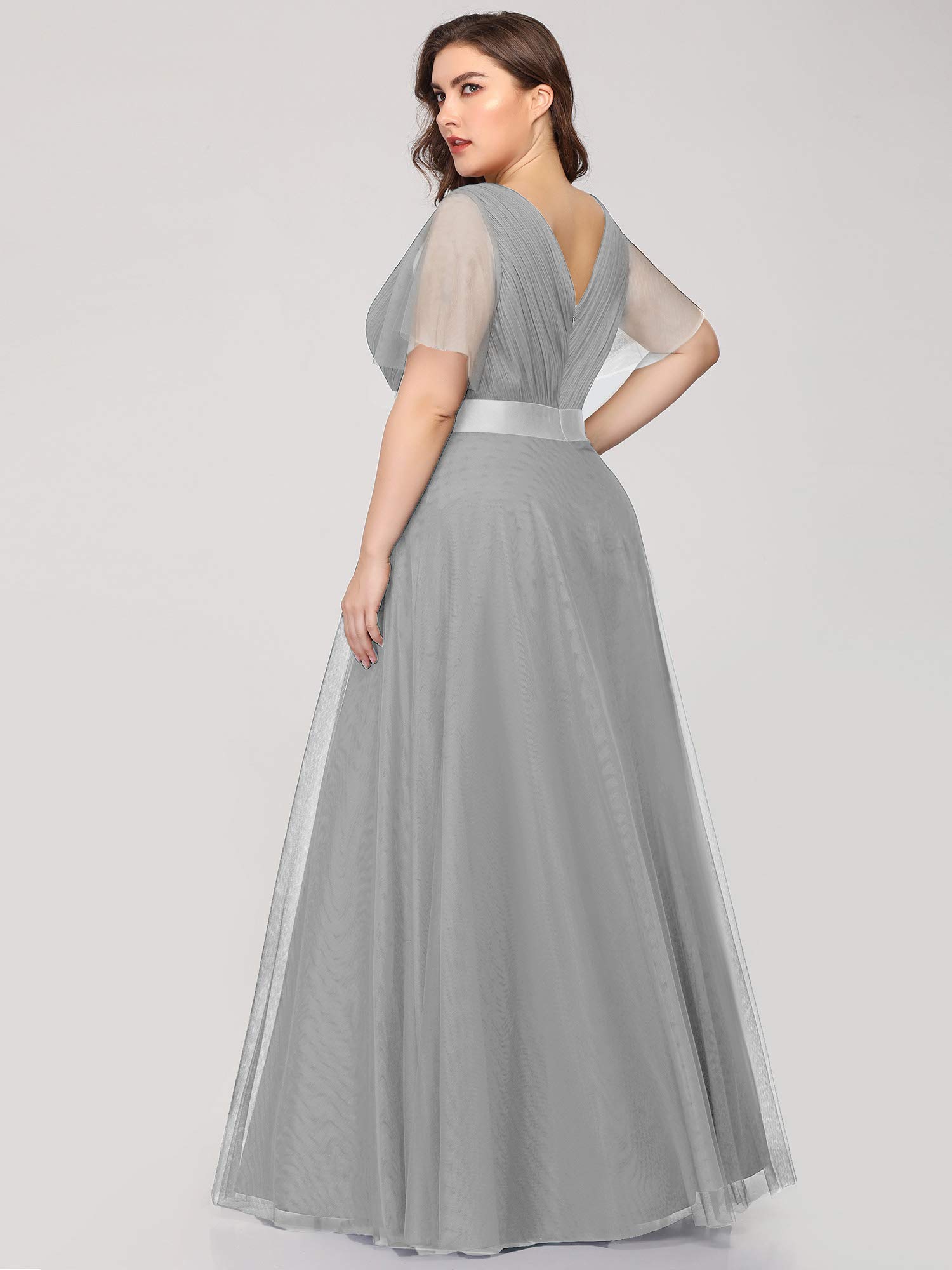 Ever-Pretty Women's Plus Size Evening Dress - Double V-Neck Empire Waist Front Wrap Gown for Special Occasions, Prom, Wedding Guest & Cocktail Party | Style 07962