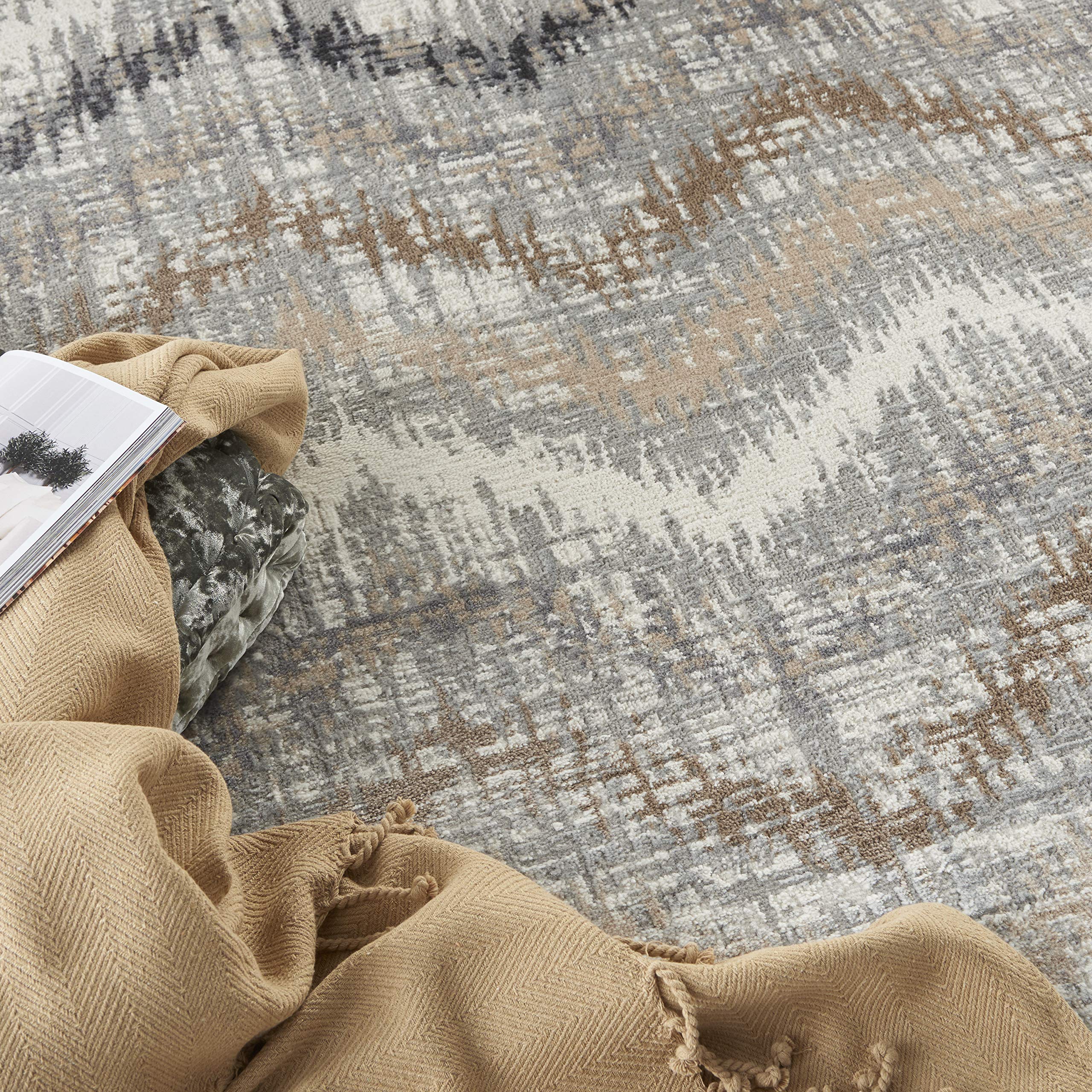 Nourison Elation Abstract Grey Ivory 4' x 6' Area Rug - Easy-Clean, Non-Shedding, Stain Resistant - Perfect for Bedroom, Living Room, Dining Room & Kitchen Decor (4x6)