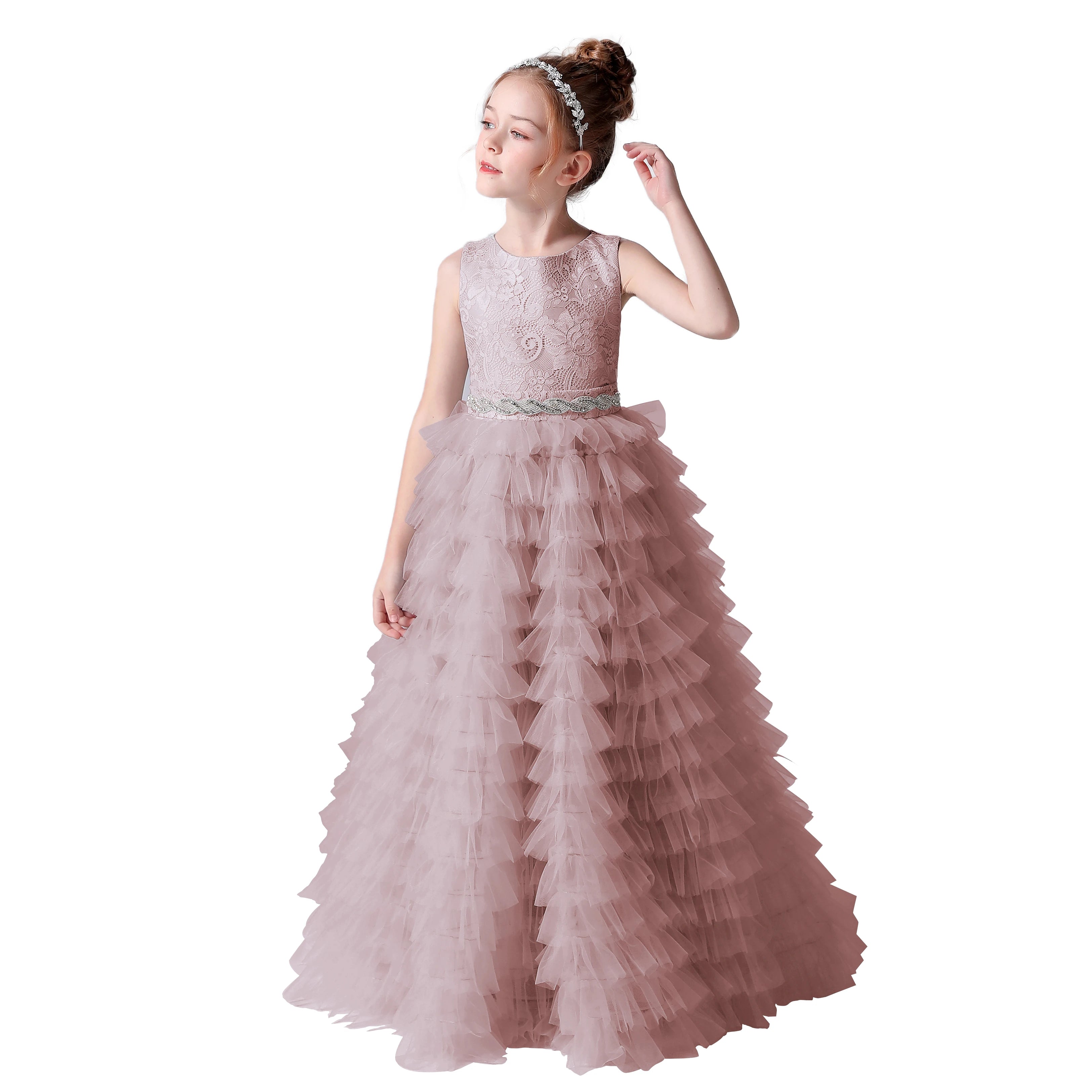 Tulle Flower Girl Dress Sleeveless Tiered Princess Gown for Weddings & Special Occasions - Perfect for Flower Girls & Pageants