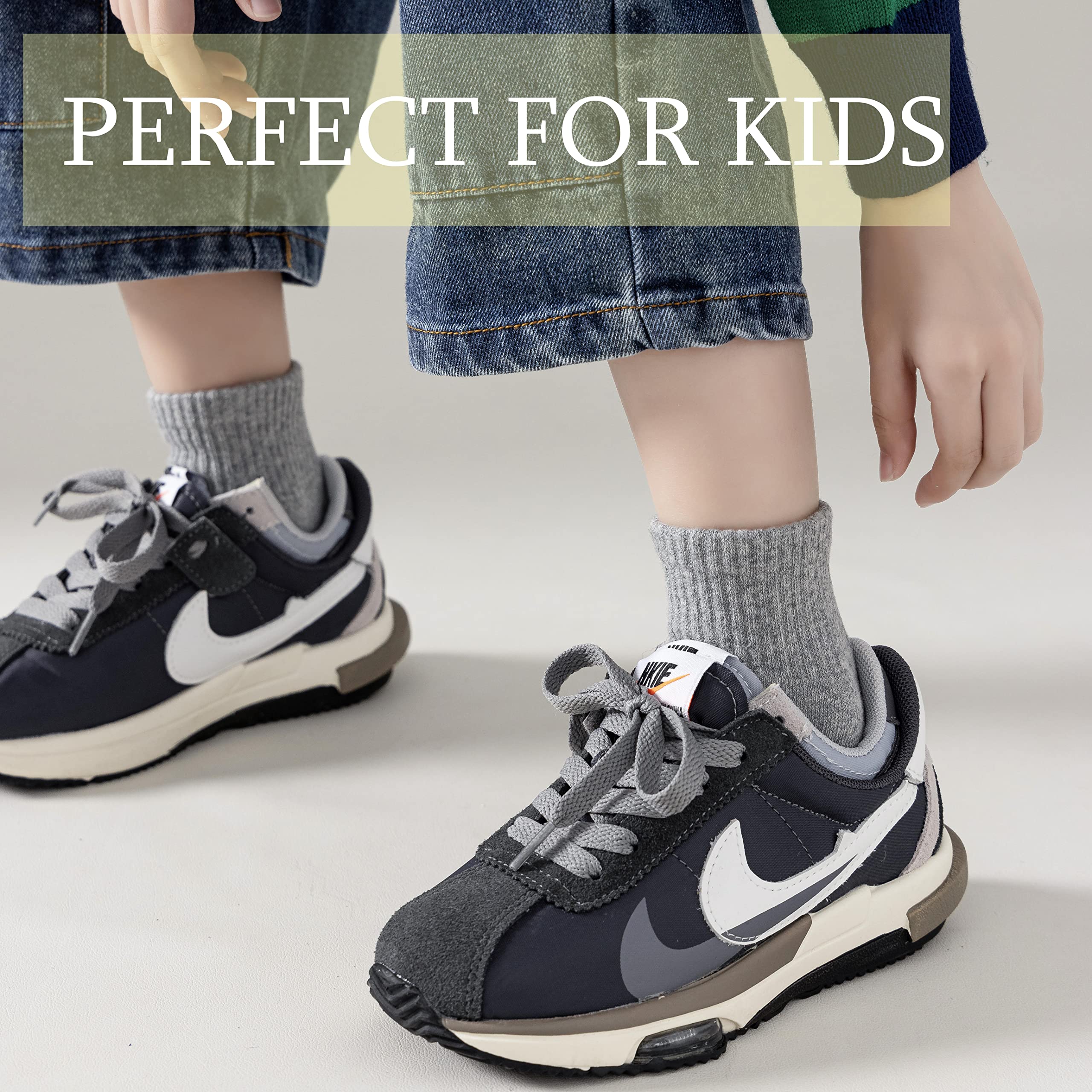 Marchare Boys & Girls Athletic Running Socks - 6 Pack Cushioned Crew Socks for Kids (Black/White/Grey) | Thick Cotton Comfort for Sports & Daily Wear | Perfect for School, Play & Outdoor Activities