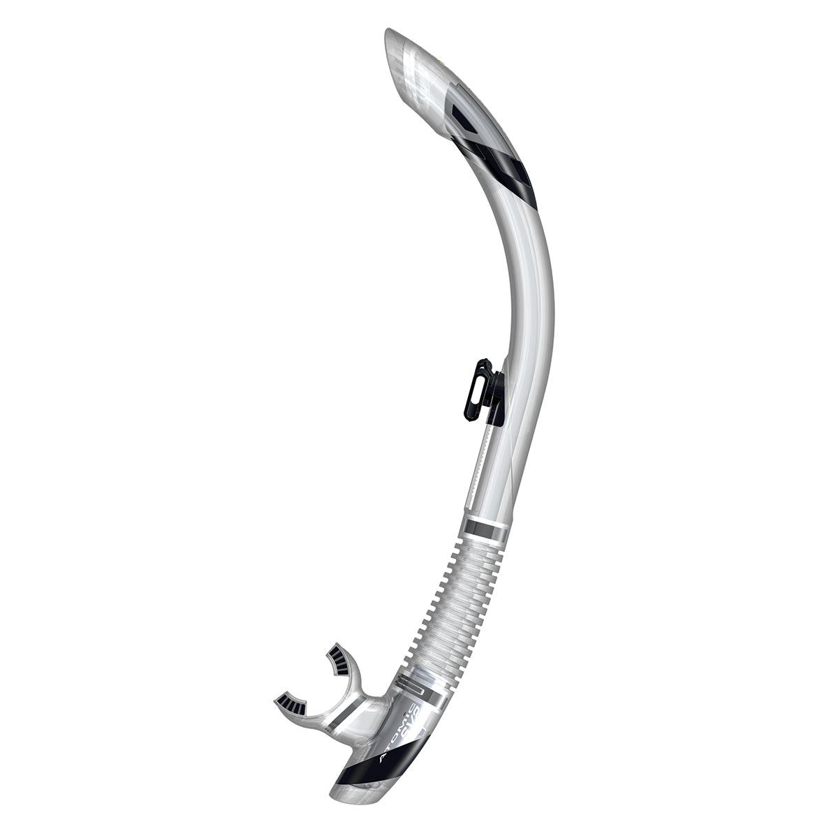 Atomic Aquatics SV2 Flex Snorkel - Clear/Black Snorkeling Gear for Scuba Diving, Swimming & Underwater Exploration