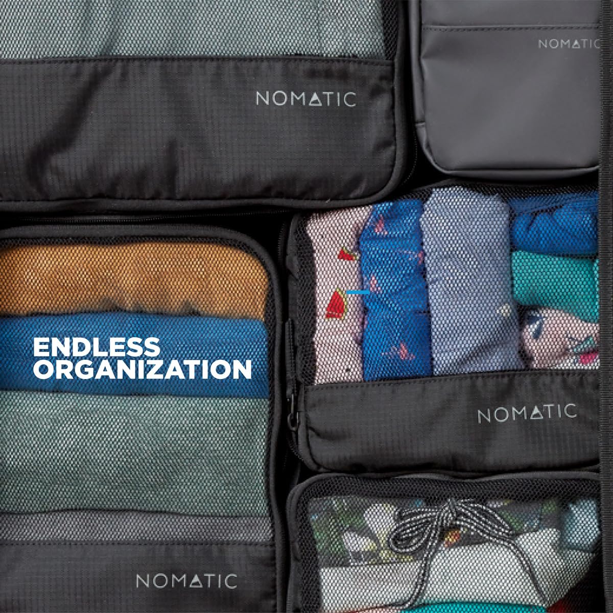 NOMATIC Packing Cubes Set - 4-Piece Compression Luggage Organizers for Carry-On, Suitcase & Travel Bags | Space-Saving Travel Accessories for Business Trips & Vacations