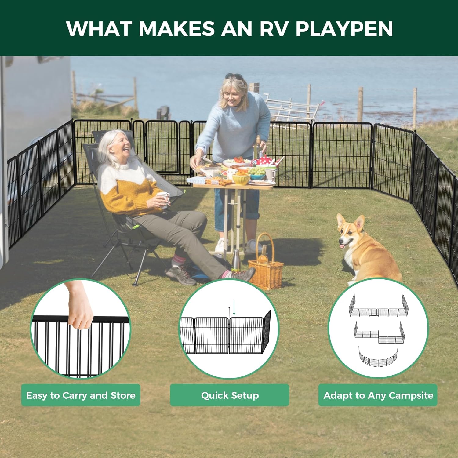 Portable Instant Dog Playpen for RV Travel - Lightweight & Easy Setup Pet Fence for Camping, Road Trips & Outdoor Adventures