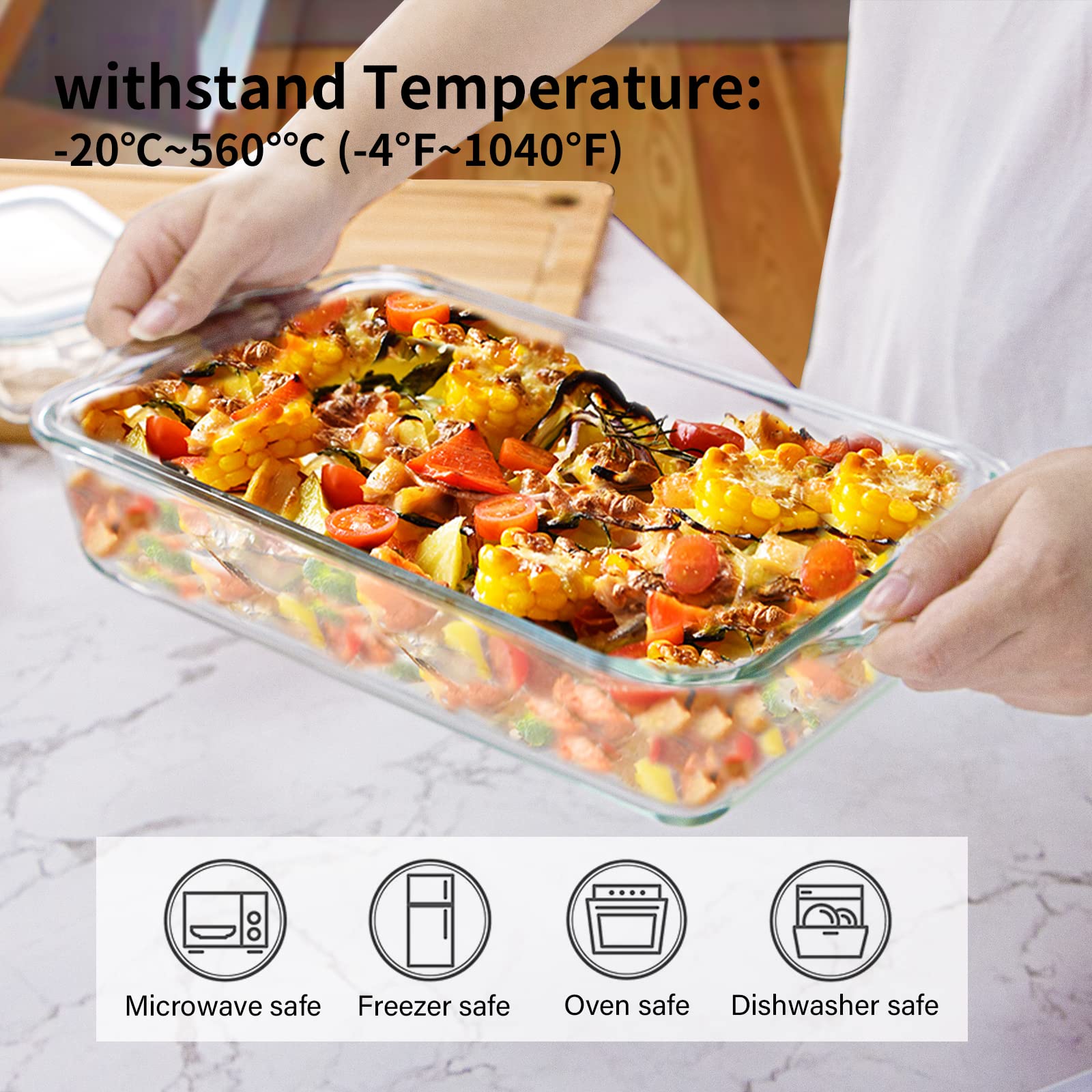 Luvan 2.3 qt Glass Baking Dish Set - Rectangular Oven Safe Bakeware with 2 Airtight Food Storage Containers | Freezer & Microwave Safe | Perfect for Meal Prep, Casseroles & Leftovers Storage