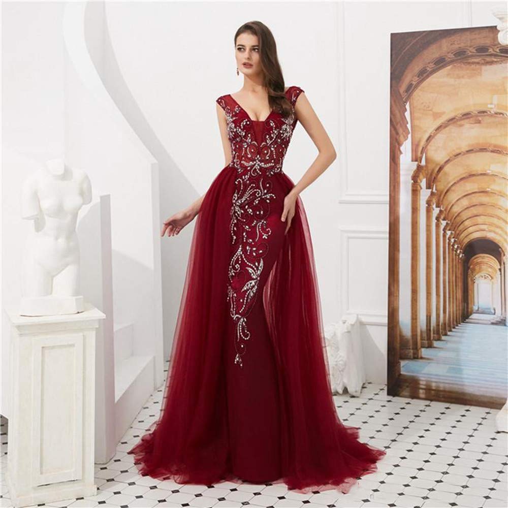 2019 Women's V Neck Mermaid Beaded Rhinestone Backless Prom Evening Dresses - Elegant Formal Gown for Homecoming, Wedding Guest, Cocktail Party & Special Occasions