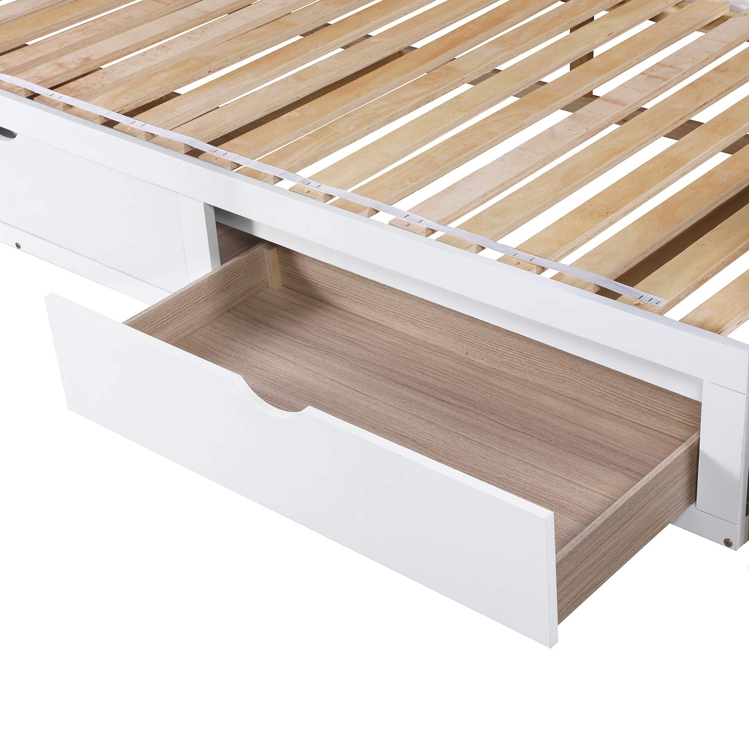 Merax White Wooden Daybed with Trundle & 2 Storage Drawers - Convertible Sofa Bed for Small Spaces, Guest Room & Living Room - Space-Saving Multi-Functional Furniture for Apartments, Dorms & Home Office