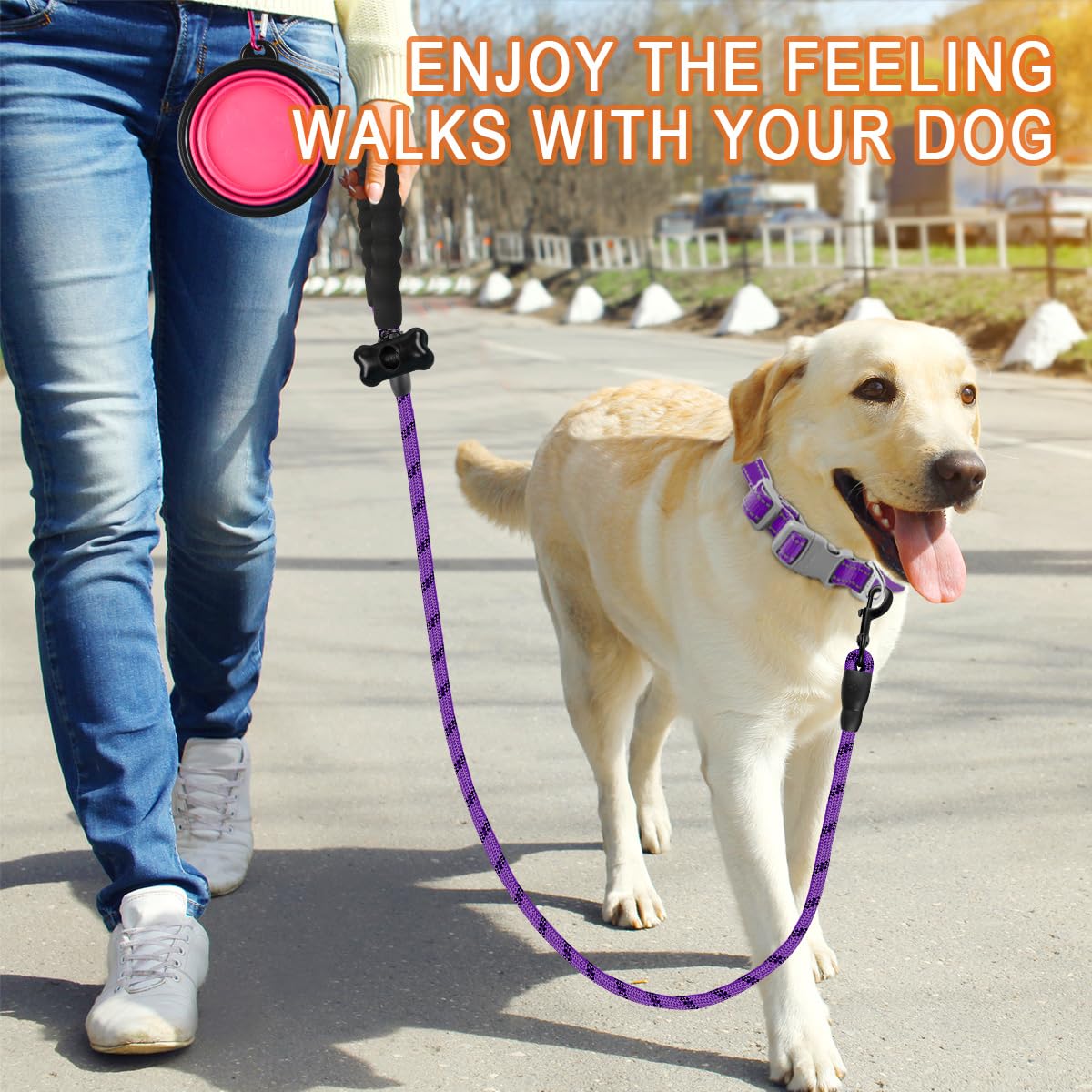 BARKBAY Heavy Duty Dog Leash for Large Dogs - 5FT Padded Handle Reflective Leash for Walking, Running & Training - Durable Purple Dog Lead with Comfort Grip (Ideal for Parks, Hiking & Night Walks)