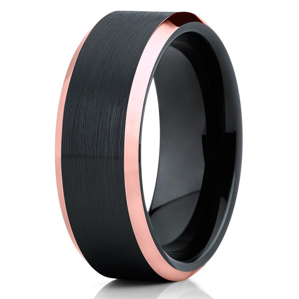 Rose Gold Tungsten Wedding Band for Men & Women - 18k Rose Gold Plated Black Tungsten Ring - Anniversary & Engagement Ring - Comfort Fit Design - Perfect for Everyday Wear & Special Occasions