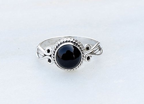 Handmade 925 Sterling Silver Black Onyx Ring for Women - Natural Gemstone Solitaire Ring, US Size 5, Round Stone Minimalist Jewelry - Perfect Birthday Gift, Anniversary Present, or Everyday Elegance