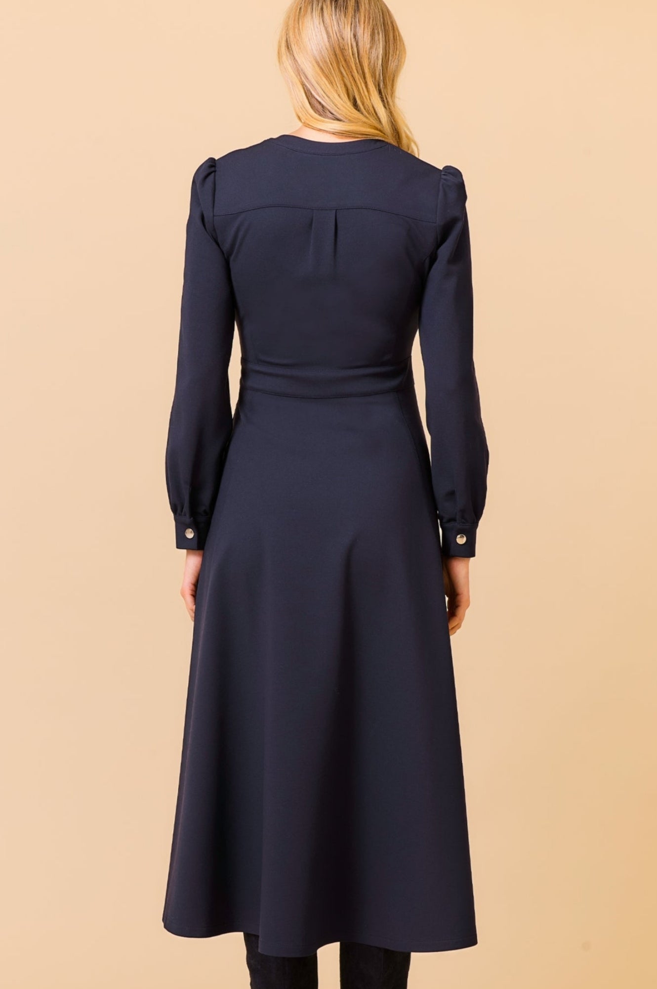 Luna EcoVero™ Midi Dress - Sustainable Navy Wrap Dress for Women | Perfect for Office, Date Night & Summer Vacation