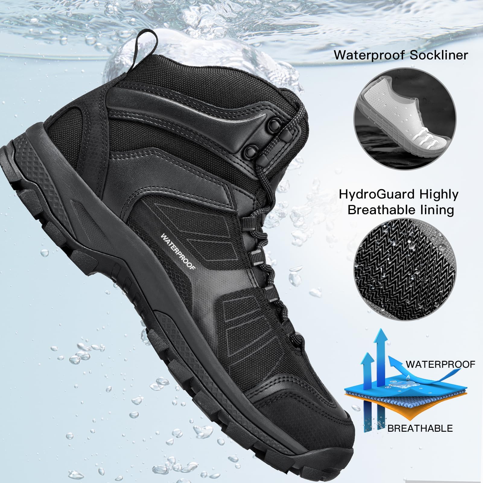 FREE SOLDIER Men's Waterproof Hiking Boots - Lightweight Outdoor Trekking Shoes for Mountain Climbing & Trail Walking (Black) - Perfect for Camping, Backpacking & Winter Adventures