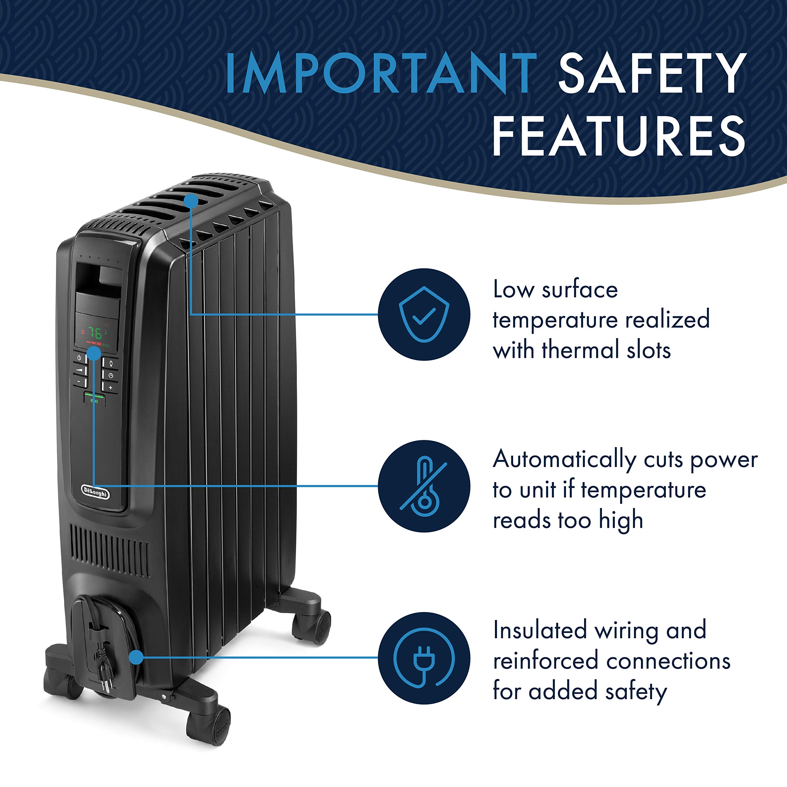DeLonghi TRD40615EBK 1500W Digital Oil Filled Radiator Heater - Energy Efficient Electric Space Heater with Programmable Timer & Safety Features for Bedroom, Living Room, Office (16