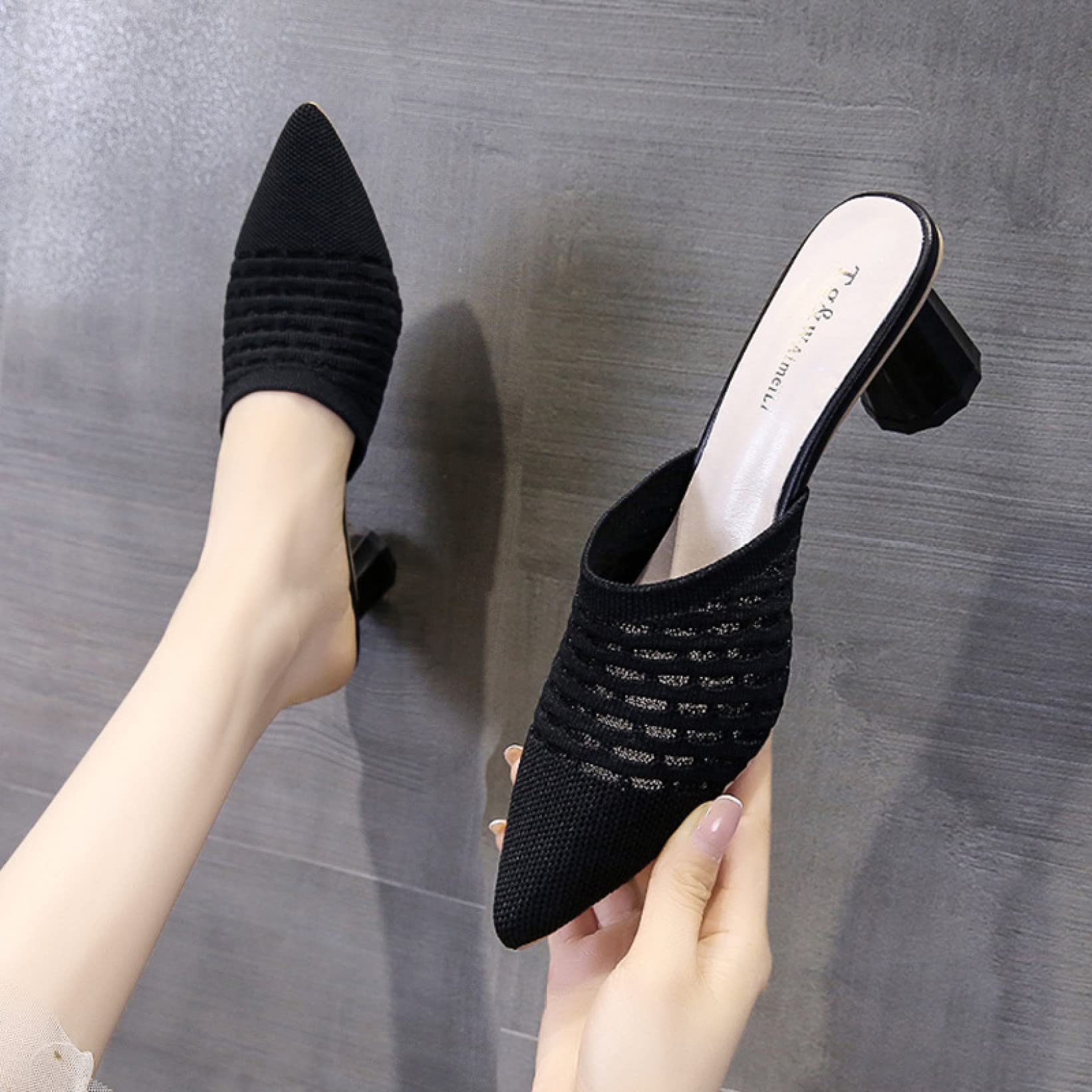 Women's Chunky High Heel Mules - Breathable Mesh Knit Slingback Dress Shoes for Party & Evening Wear | Comfortable Women's Fashion Mule Sandals for Weddings, Date Nights & Special Occasions