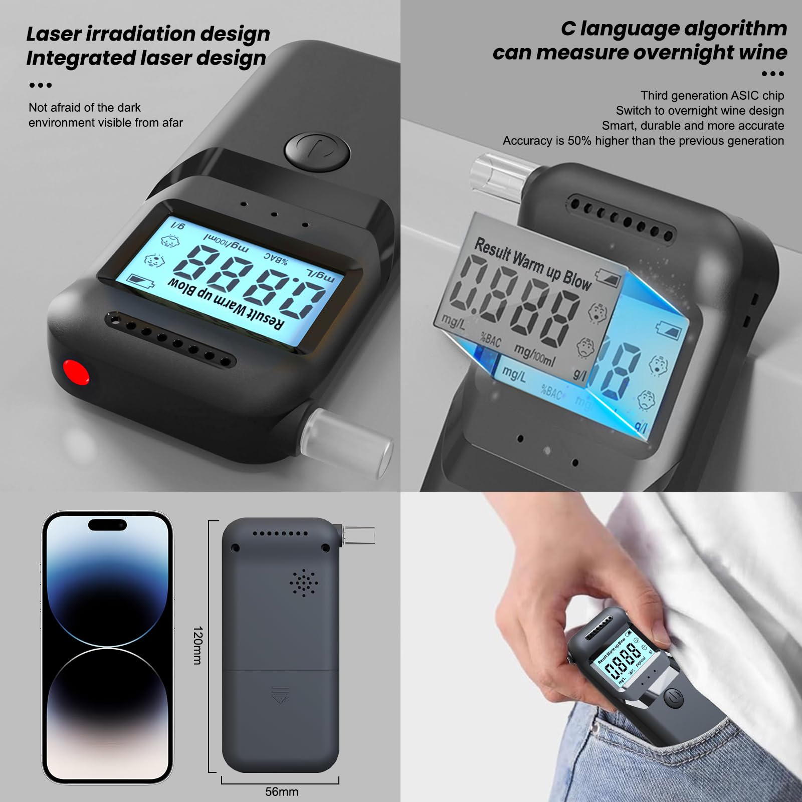 Professional-Grade Digital Breathalyzer for Alcohol - Accurate LCD Display Alcohol Tester for Personal & Workplace Use - Perfect for Bars, Parties, and Road Safety Checks