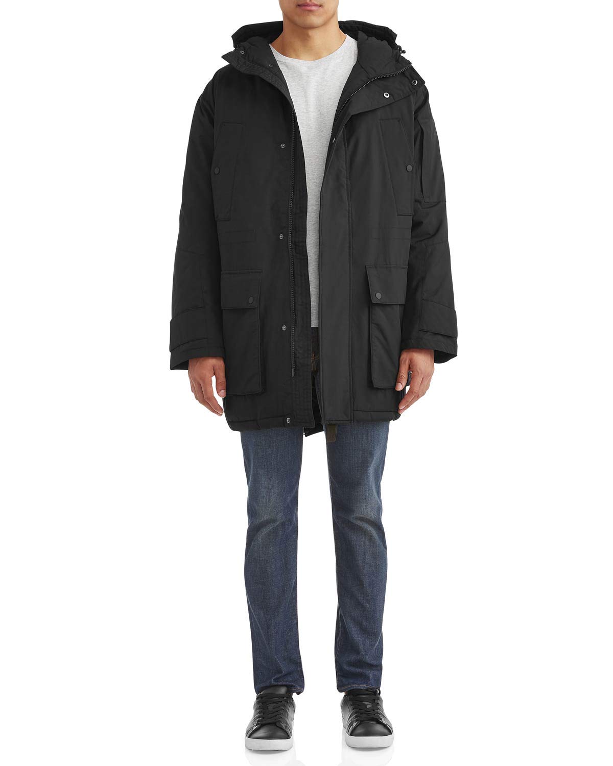 WeSC Men's All-Weather Padded Parka Jacket - Large (Size 5) Black - Waterproof Winter Coat for Outdoor Activities & Urban Commuting