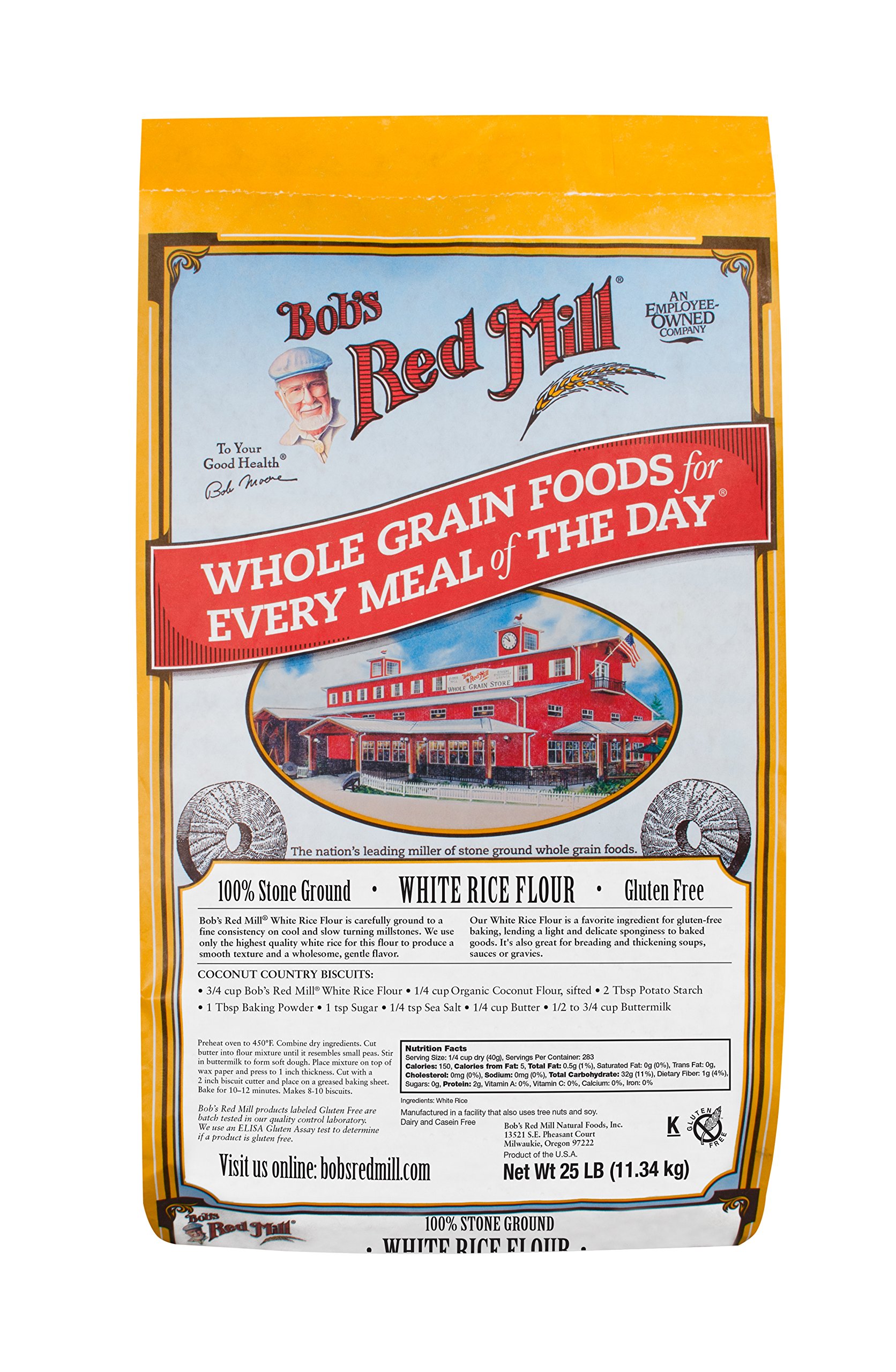 Bob's Red Mill Gluten Free White Rice Flour - 25 lb Bulk Bag | All-Purpose Baking & Cooking | Perfect for Bread, Cakes, Pancakes & Gluten-Free Recipes