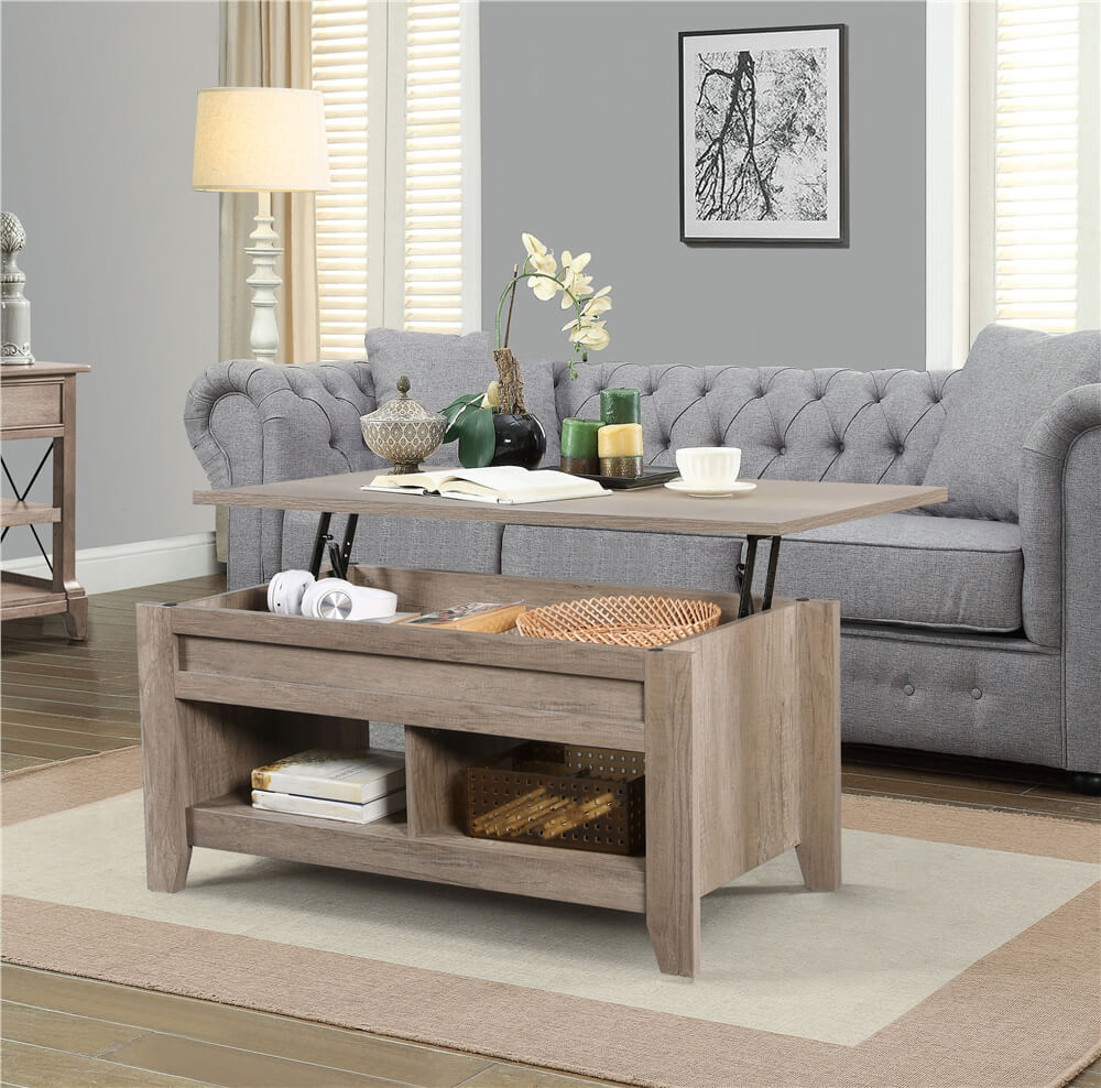 Yaheetech Lift Top Coffee Table with Storage - Modern Gray Lift-Top End Table for Living Room, Bedroom, Office | Space-Saving Design with Hidden Compartment for Remote, Books & Decor