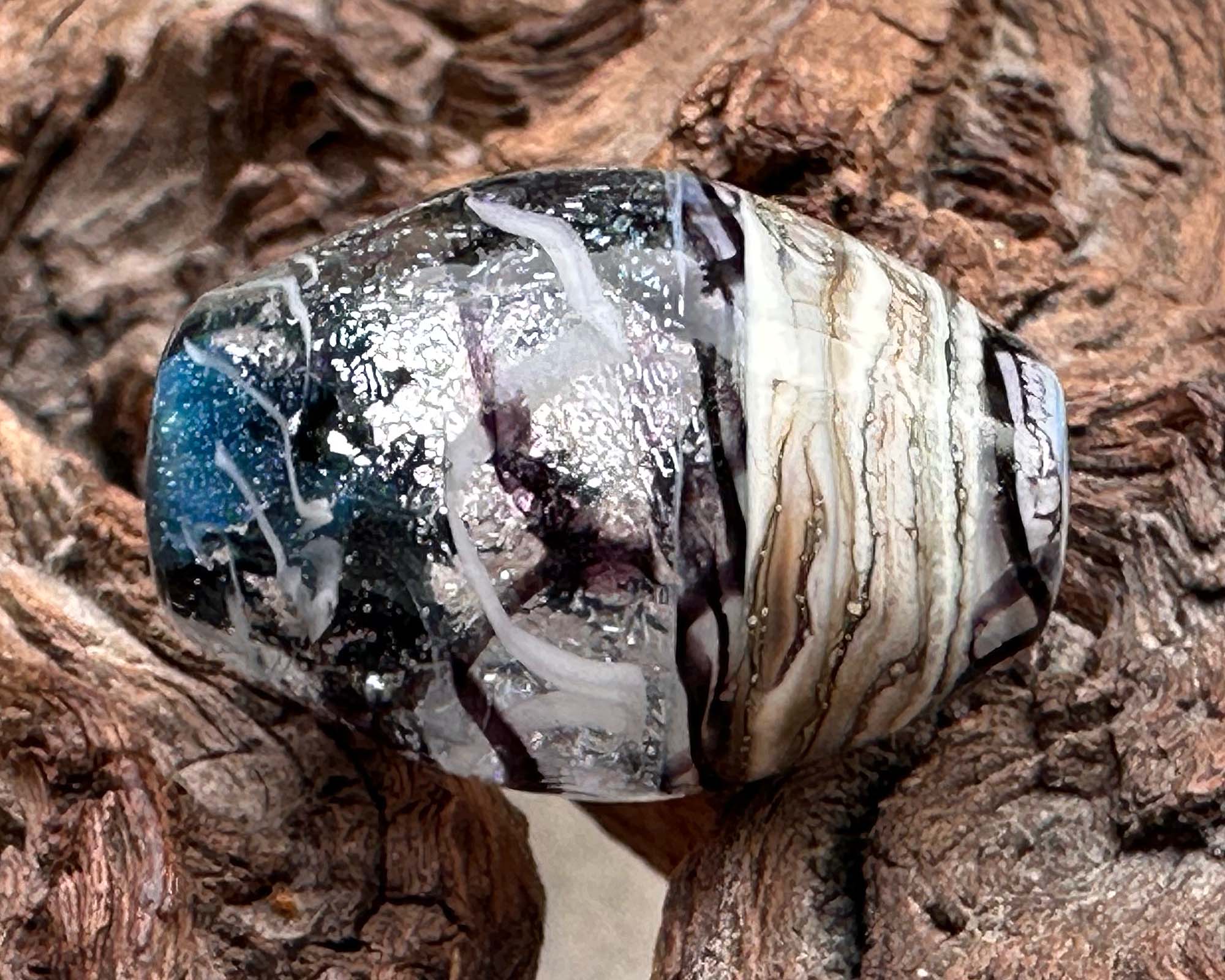 Handmade Black & Silver Organic Lampwork Glass Focal Bead - SRA Certified for Jewelry Making, DIY Crafts & Home Decor