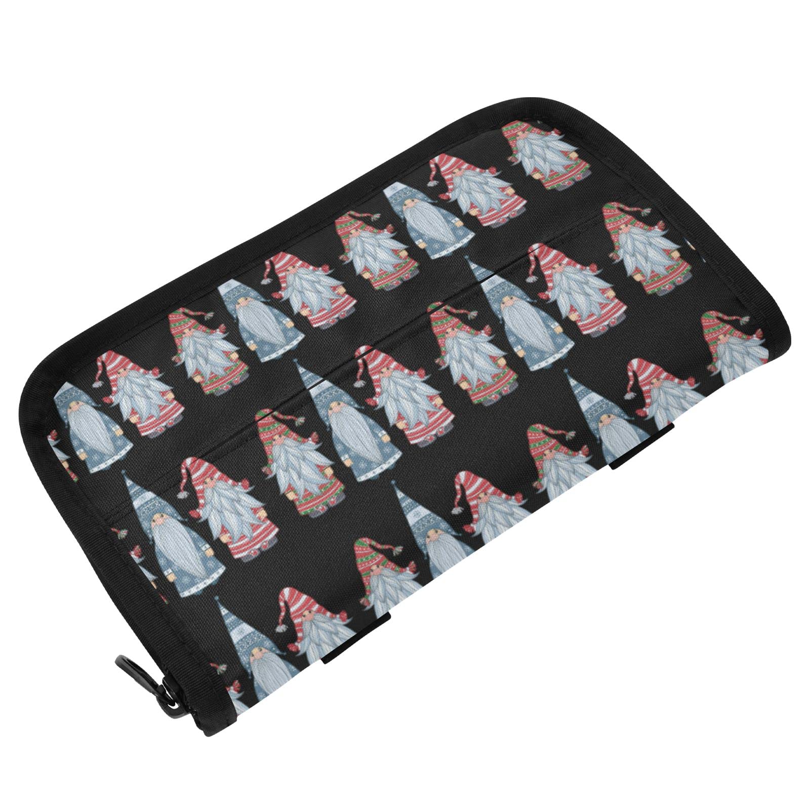 Scandinavian Christmas Gnome Car Tissue Holder - Black Nylon Sun Visor Napkin & Mask Dispenser - Includes Tissue Refill - Perfect for Holiday Car Decor & Road Trip Essentials