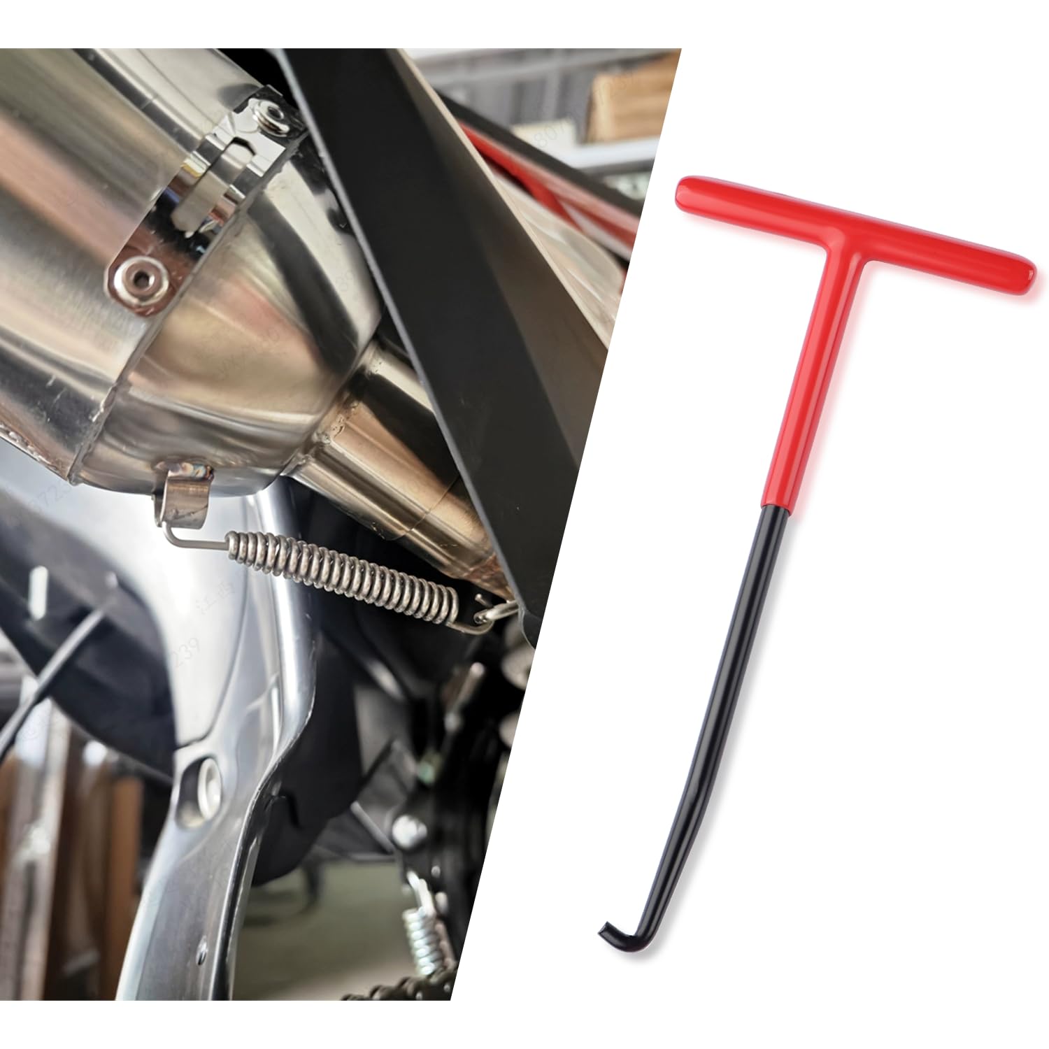 2PCS Motorcycle Exhaust Spring Puller Tool - T Handle Exhaust Hanger Removal Tool for Exhaust, Seat, Tank Retainers & Side Bracket Springs - Universal Motorcycle Accessories for Easy Installation & Removal