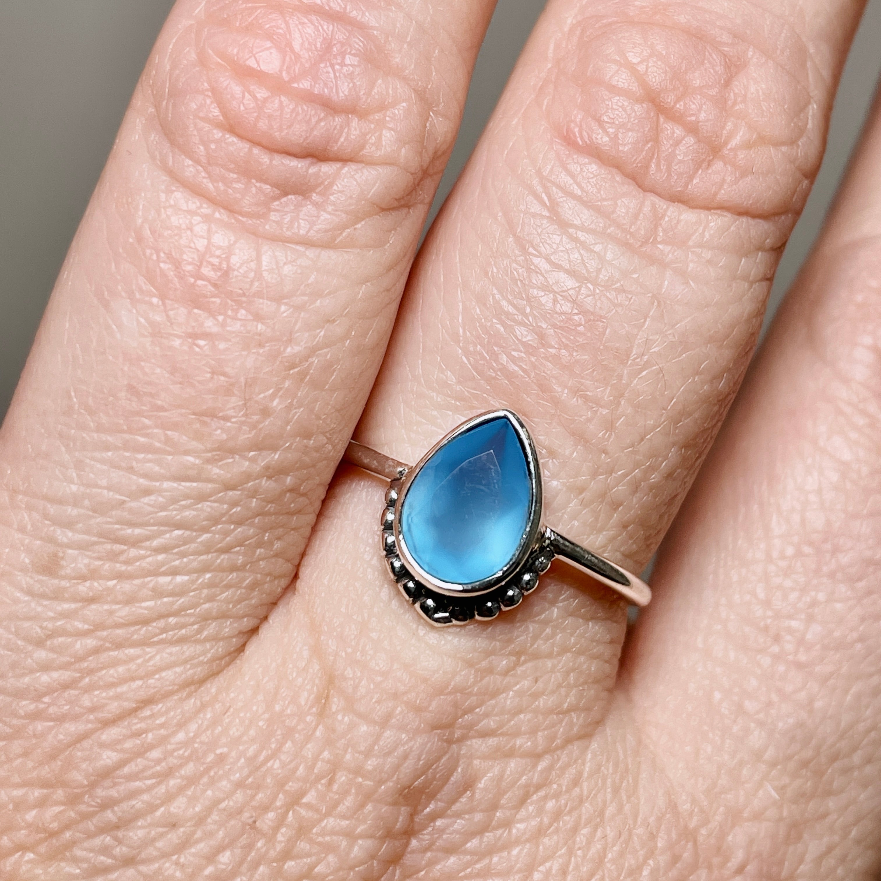 Blue Chalcedony Teardrop Fine Band Ring R3800 BCH – Elegant Gemstone Jewelry for Women, Perfect for Weddings, Parties & Everyday Wear