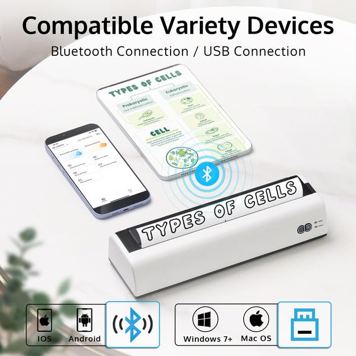 OFFNOVA Wireless Portable Thermal Printer for Travel - Inkless Printer for iOS, Android, Laptop - Print US Letter & A4 Size - Includes 8.5