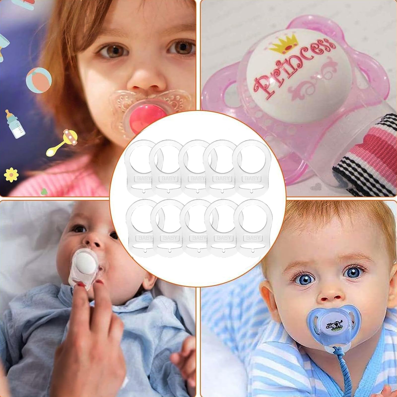 10 Pcs Baby Pacifier Clips with Soft Silicone Holder - BPA-Free Dummy Soother Clips for Infants - Transparent Pacifier Rings for Secure Attachment - Perfect for Strollers, Car Seats & On-the-Go Parenting