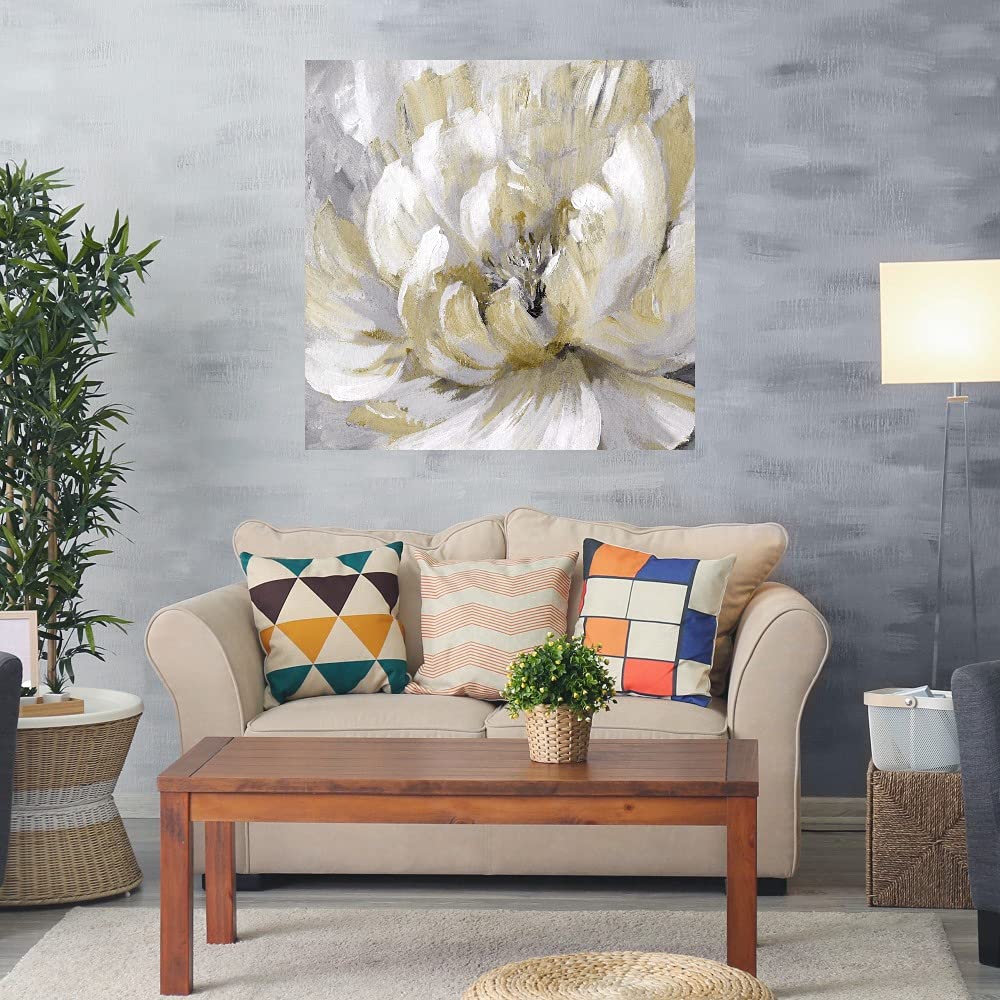 Botanical Wall Art Canvas - Spring Floral Painting for Bathroom & Bedroom Decor | 37x37 Inch Gold Leaf Plant Artwork by Artist Nan | Perfect for Home, Office & Spa Interior Design