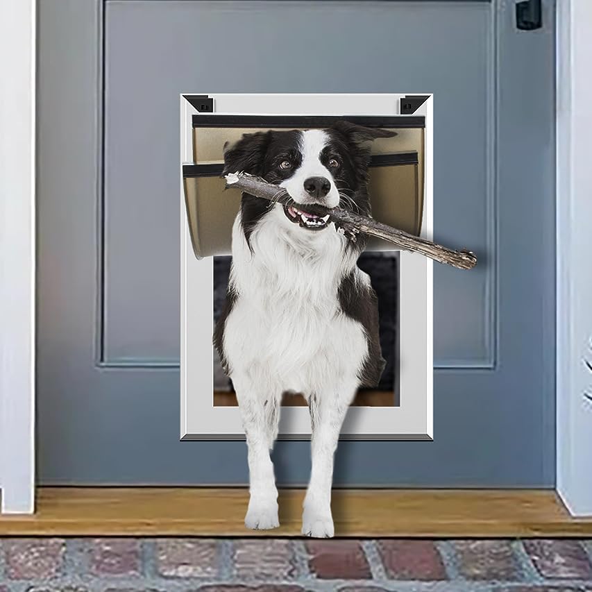 MAVRICFLEX Heavy Duty Dog Door - Double Sliding Lock Panel, Energy Efficient Rugged Aluminum Pet Door for Large Dogs Up to 40lbs - Easy Installation with Magnetic Flap - Perfect for Backyard, Patio & Indoor Use