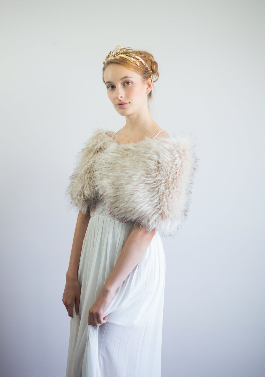 Serena Blu02 Black-Tipped Blush Faux Fur Wrap - Elegant Winter Shawl for Women, Perfect for Parties, Weddings & Evening Events