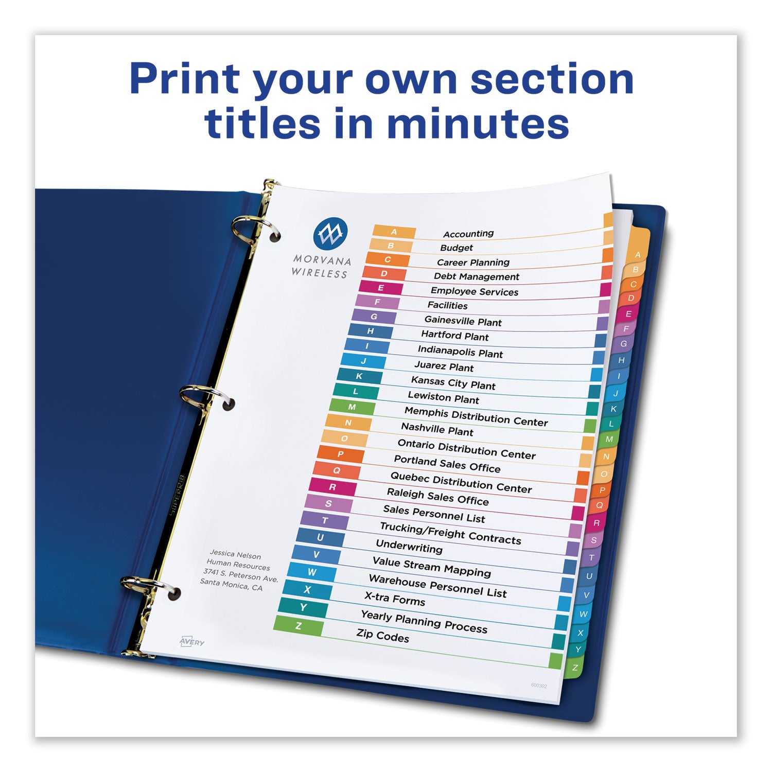 Avery® Customizable A-Z Index Tab Dividers, 26 Multicolor Tabs, 8.5