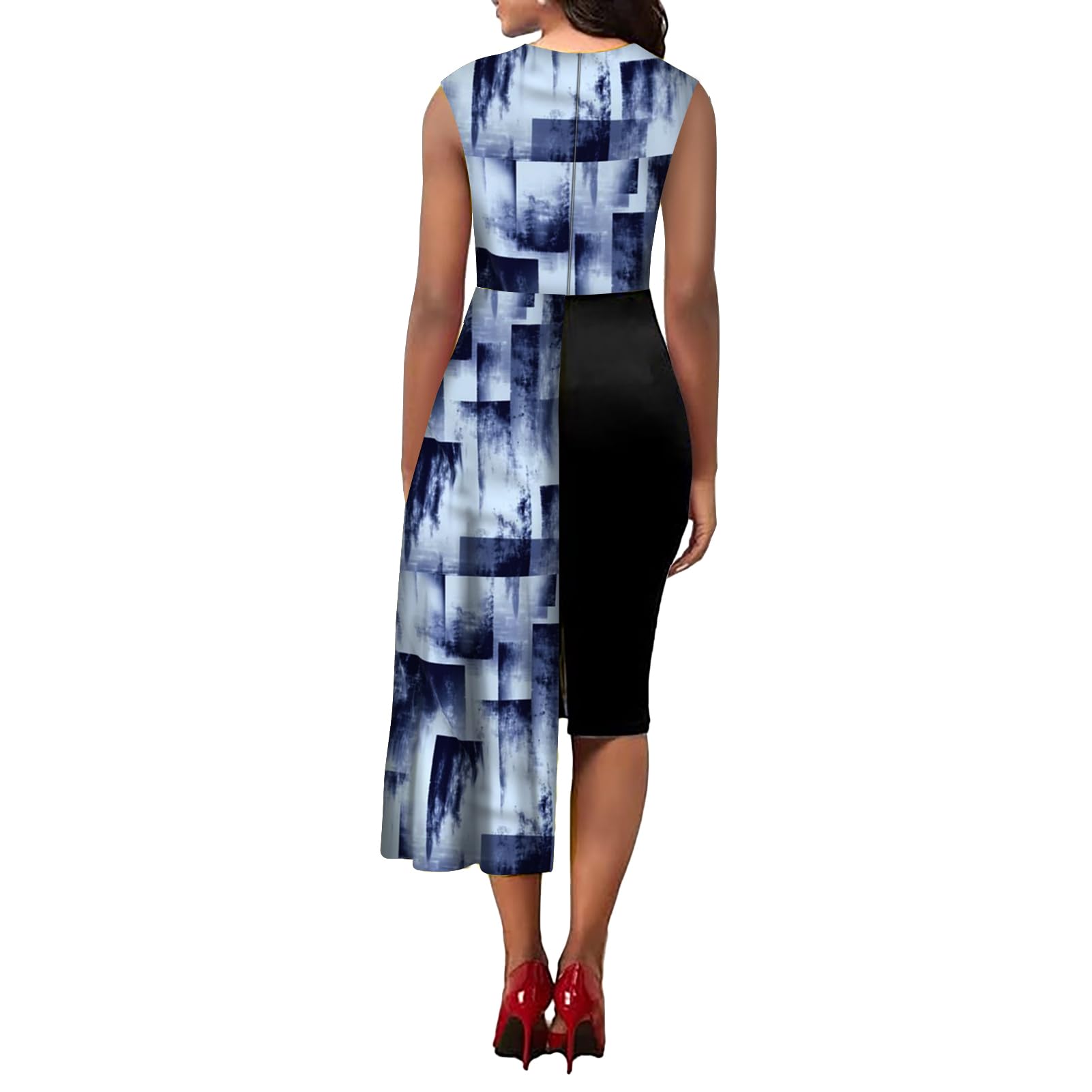Women's Floral Fit and Flare Midi Dress with Asymmetrical Hem & Ruffles - Elegant Bodycon Tea Party Dress for Cocktail Events, Garden Parties & Summer Weddings