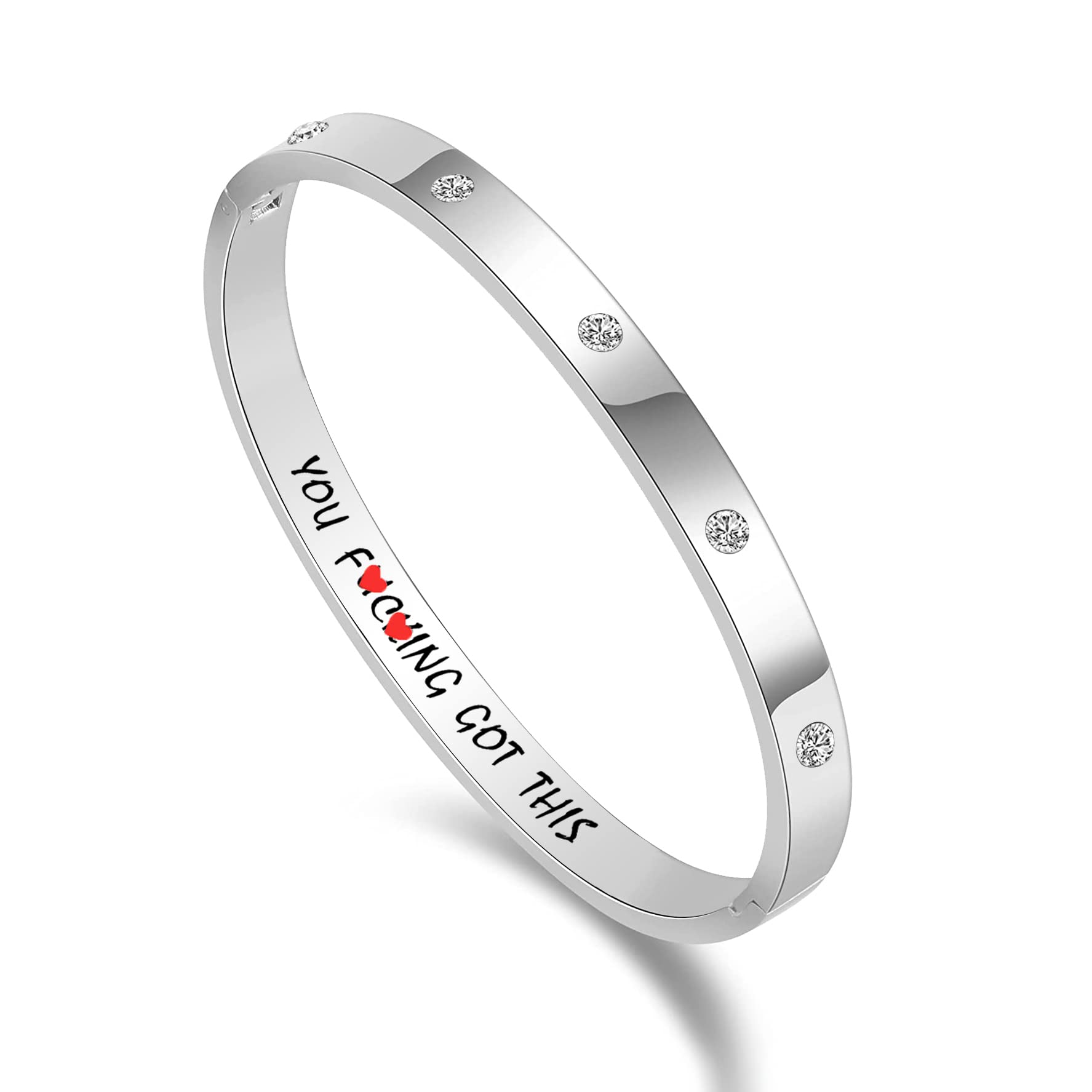 CONRAN KREMIX Inspirational Silver Bangle Bracelet for Women - Stainless Steel Non-Tarnish Oval Bracelet with Cubic Zirconia Stones - Perfect Birthday Gift, Anniversary Present & Everyday Elegance Jewelry