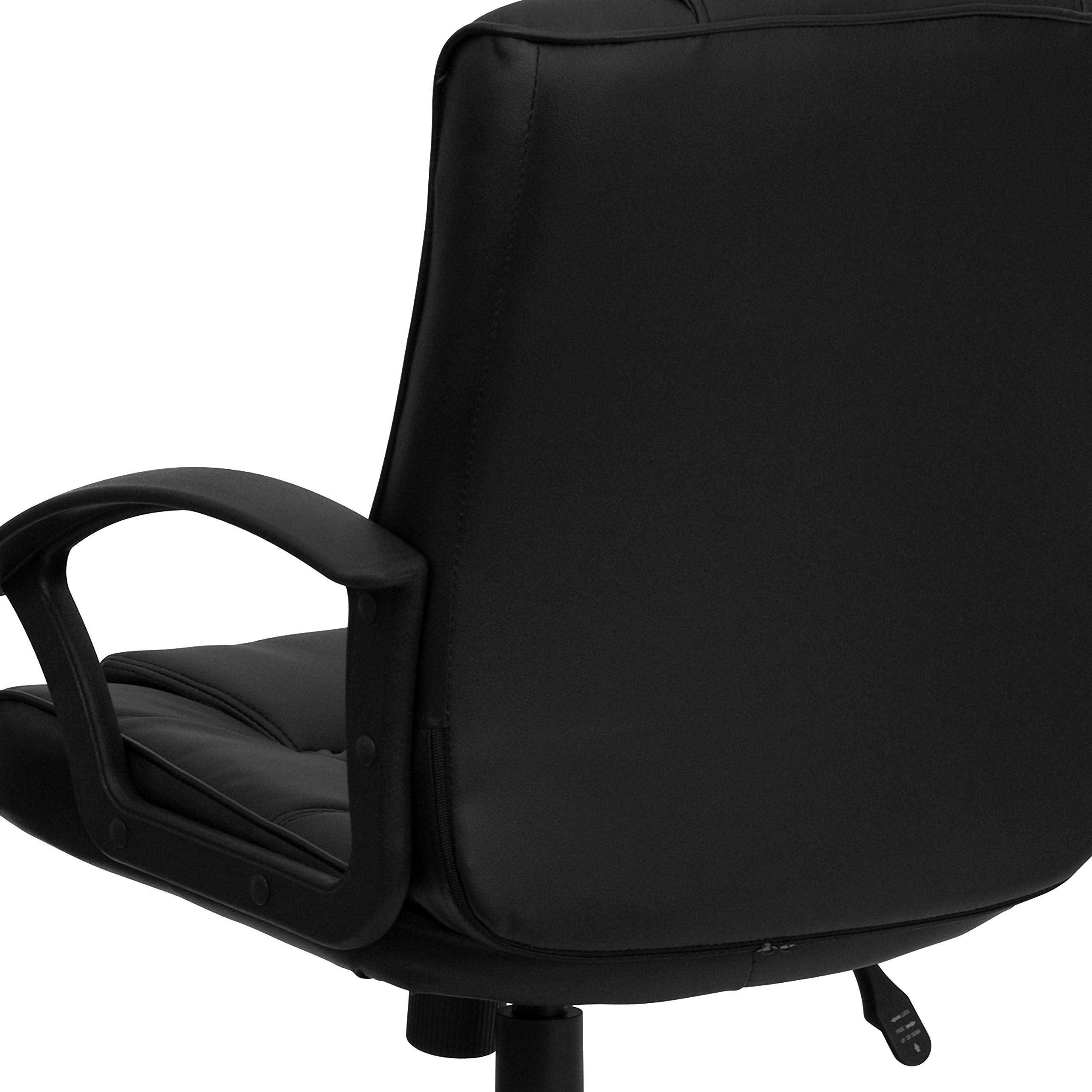 Black LeatherSoft Mid-Back Swivel Office Chair with Ripple Design & Accent Stitching - Ergonomic Task Chair for Home Office, Gaming & Workspace Comfort