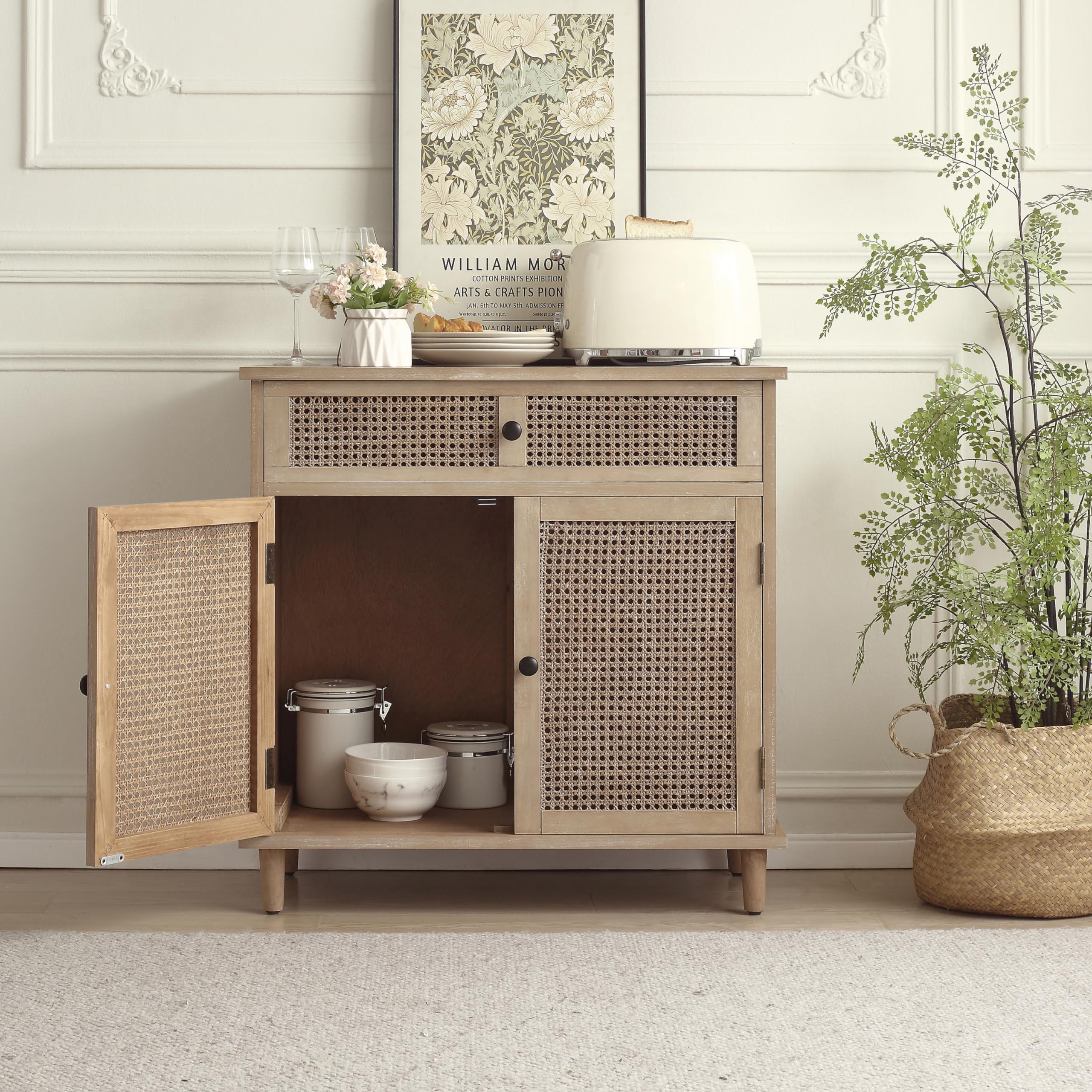 Zouron Woven Rattan Accent Cabinet with 2 Drawers - Modern Sideboard Storage for Entryway, Living Room & Hallway - Perfect for Home Decor, Organizing Blankets & Displaying Decor Items