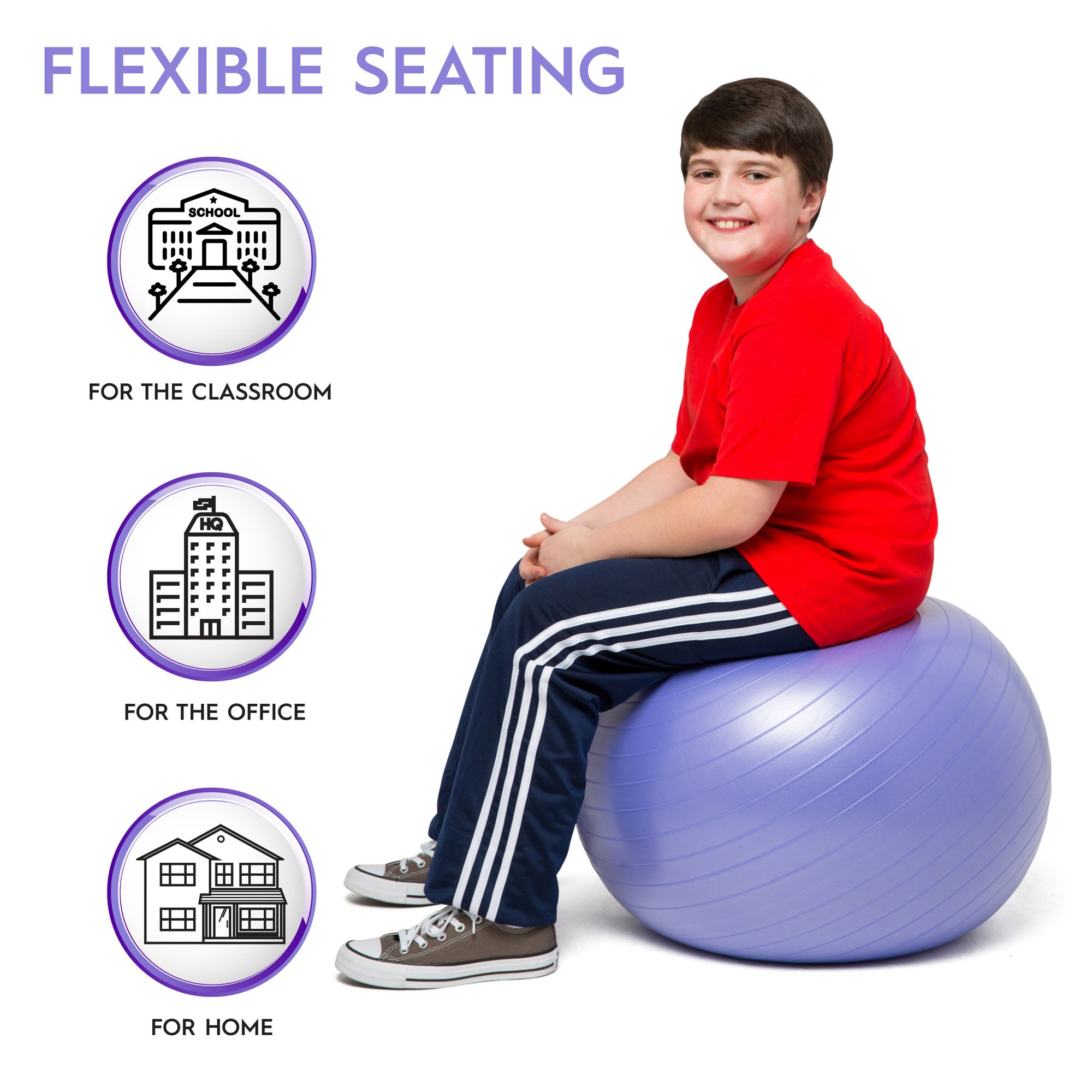 Bouncyband® 55cm Purple Balance Ball - Improve Focus & Fitness for Kids & Adults - Perfect for Home, Office & Classroom Use