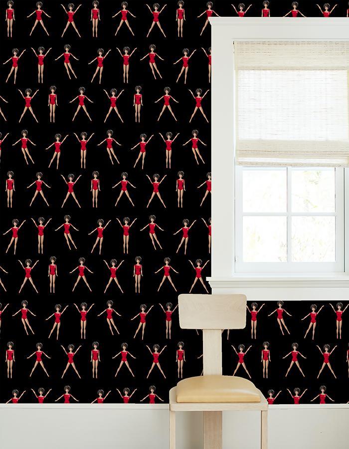 Brunette Barbie™ in Motion Wallpaper - Official Barbie™ Black Background - Perfect for Kids' Rooms, Playrooms & Barbie™ Themed Decor