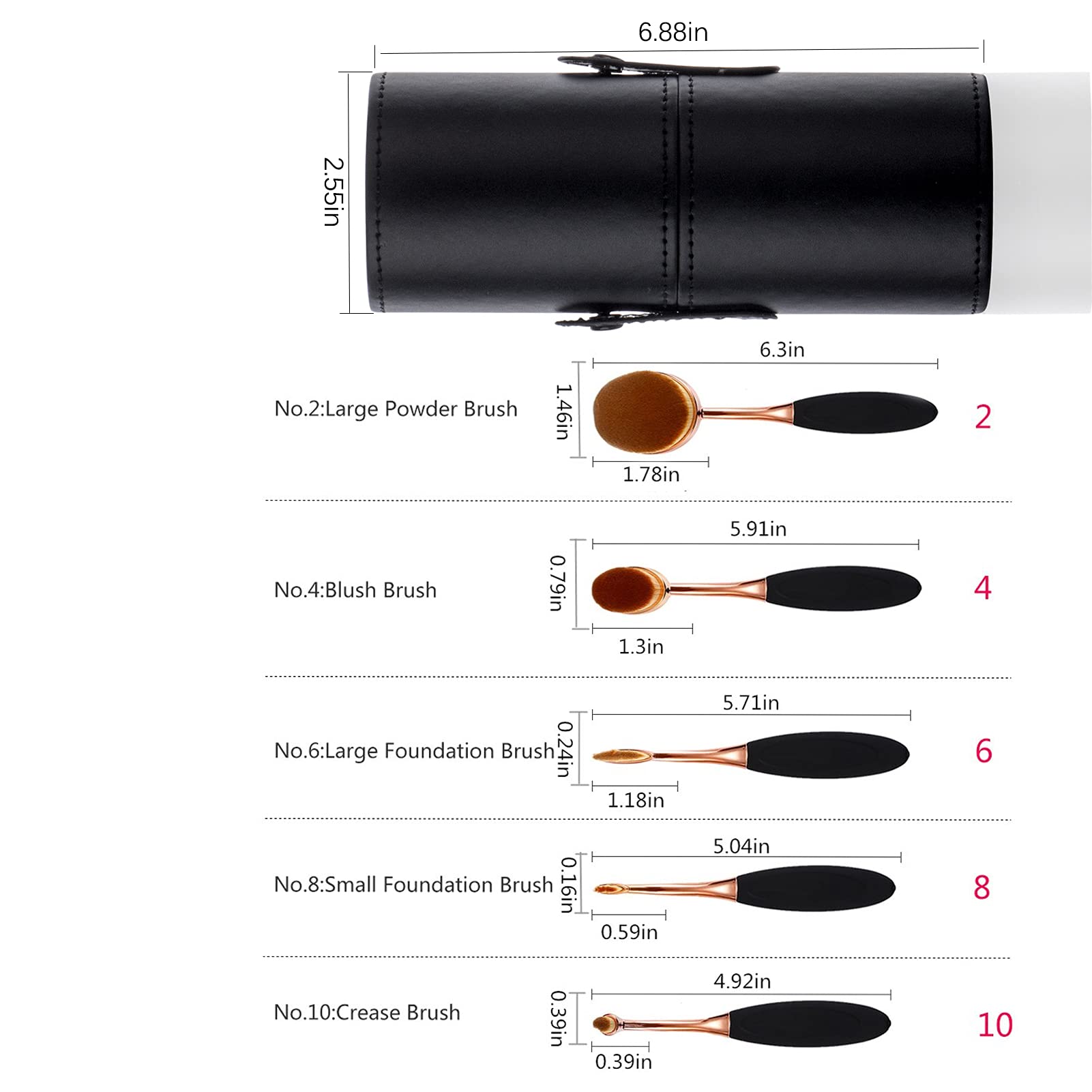 Yoseng 5-Piece Oval Makeup Brush Set - Foundation Brush for Liquid, Cream & Powder - Fast Flawless Application with Travel Case - Perfect for Professional Makeup & Everyday Beauty Routine
