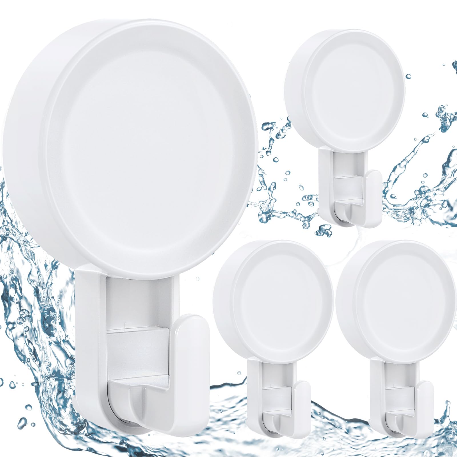 Heavy Duty Suction Cup Shower Hooks 4 Pack - 11 lbs Removable & Reusable Vacuum Hooks for Bathroom, Kitchen - Waterproof Suction Hangers for Towels, Loofahs, Wreaths - Perfect for Shower Organization and Space Saving
