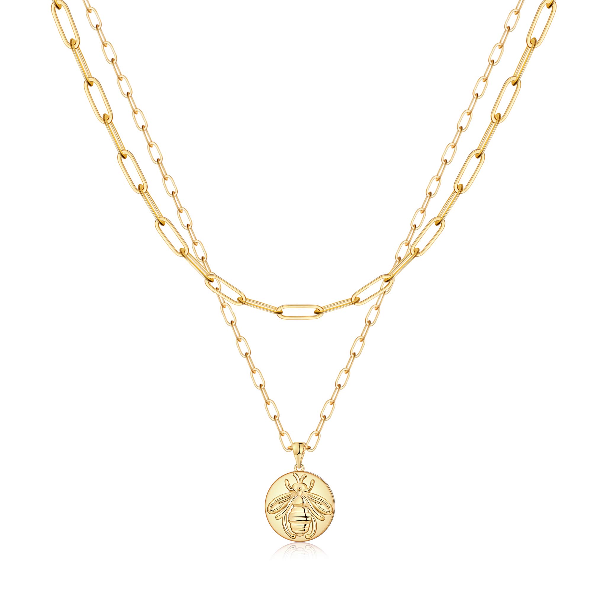 14K Gold Plated Women's Layered Necklace Set - Dainty Coin Pendant, Herringbone & Snake Chain Choker - Elegant Jewelry Gift for Her | Perfect for Date Nights, Office Wear & Special Occasions